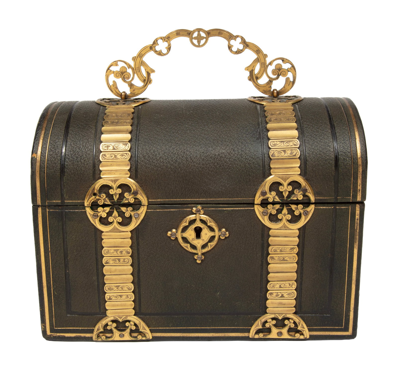 Antique Georgian Brass Mounted Leather Letter Box (1 of 7)