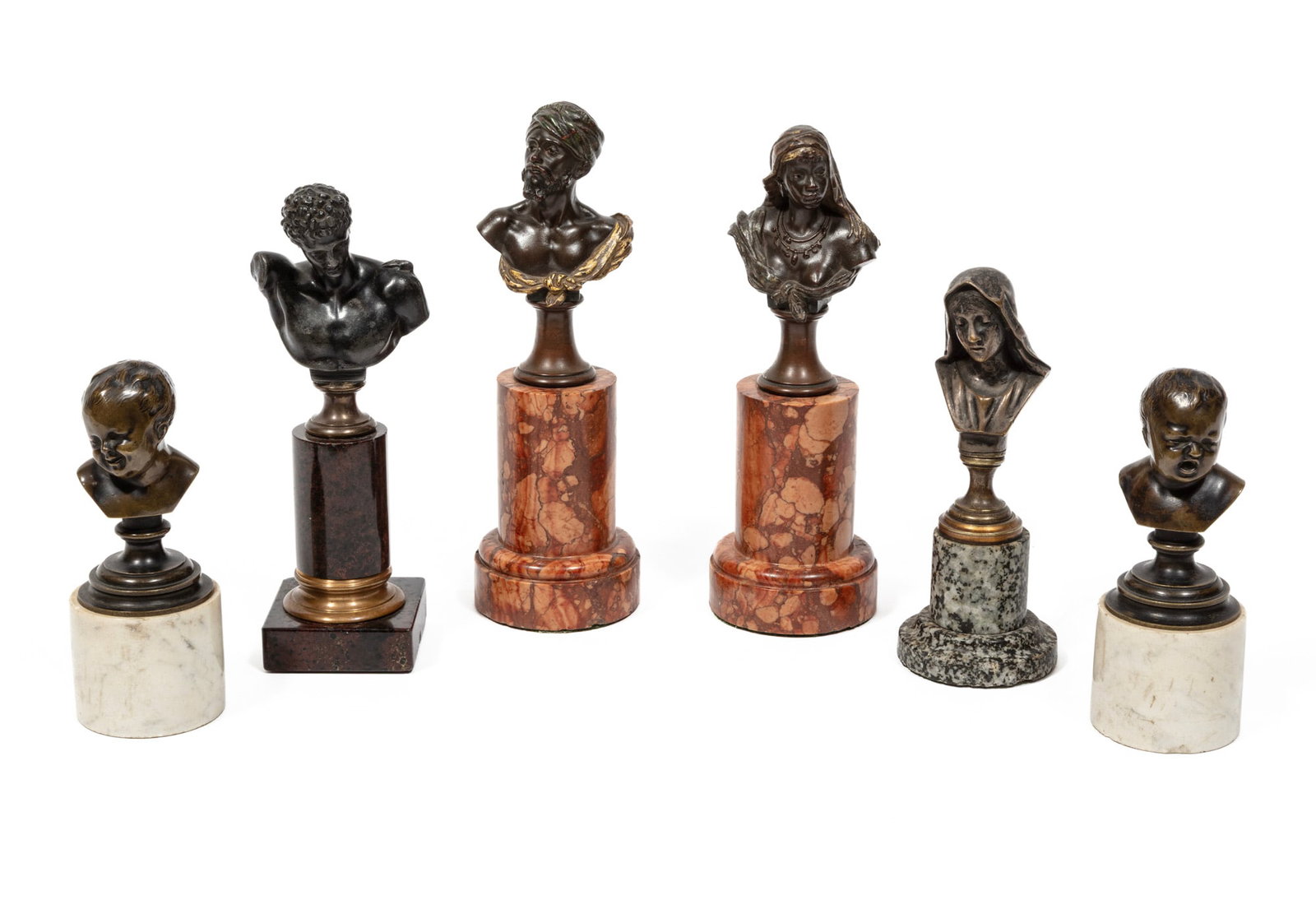 Six Antique Diminutive Continental Bronze and Marble Busts (1 of 8)