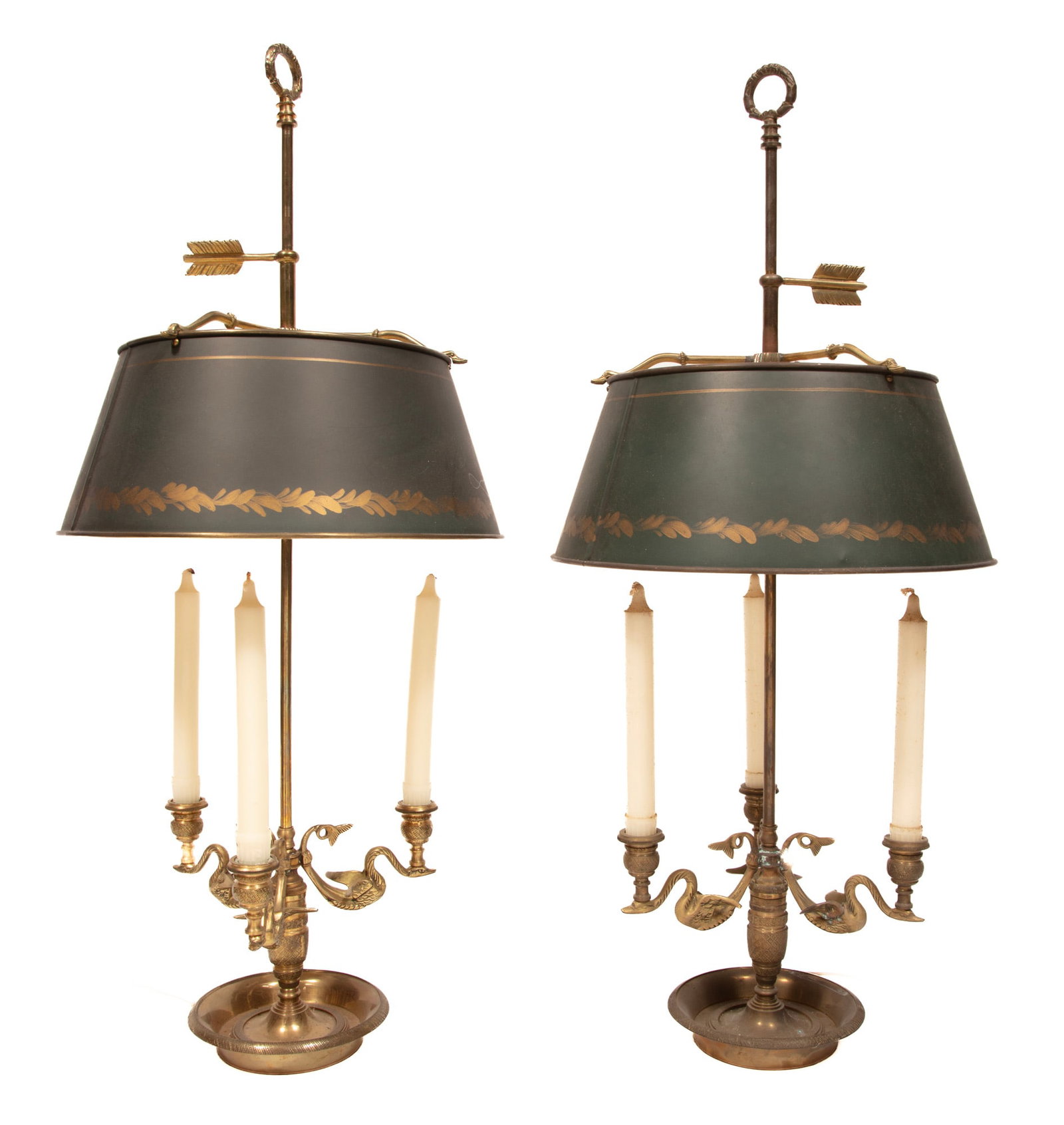 Pair of French Brass and Tole Peinte Bouillotte Lamps (1 of 5)