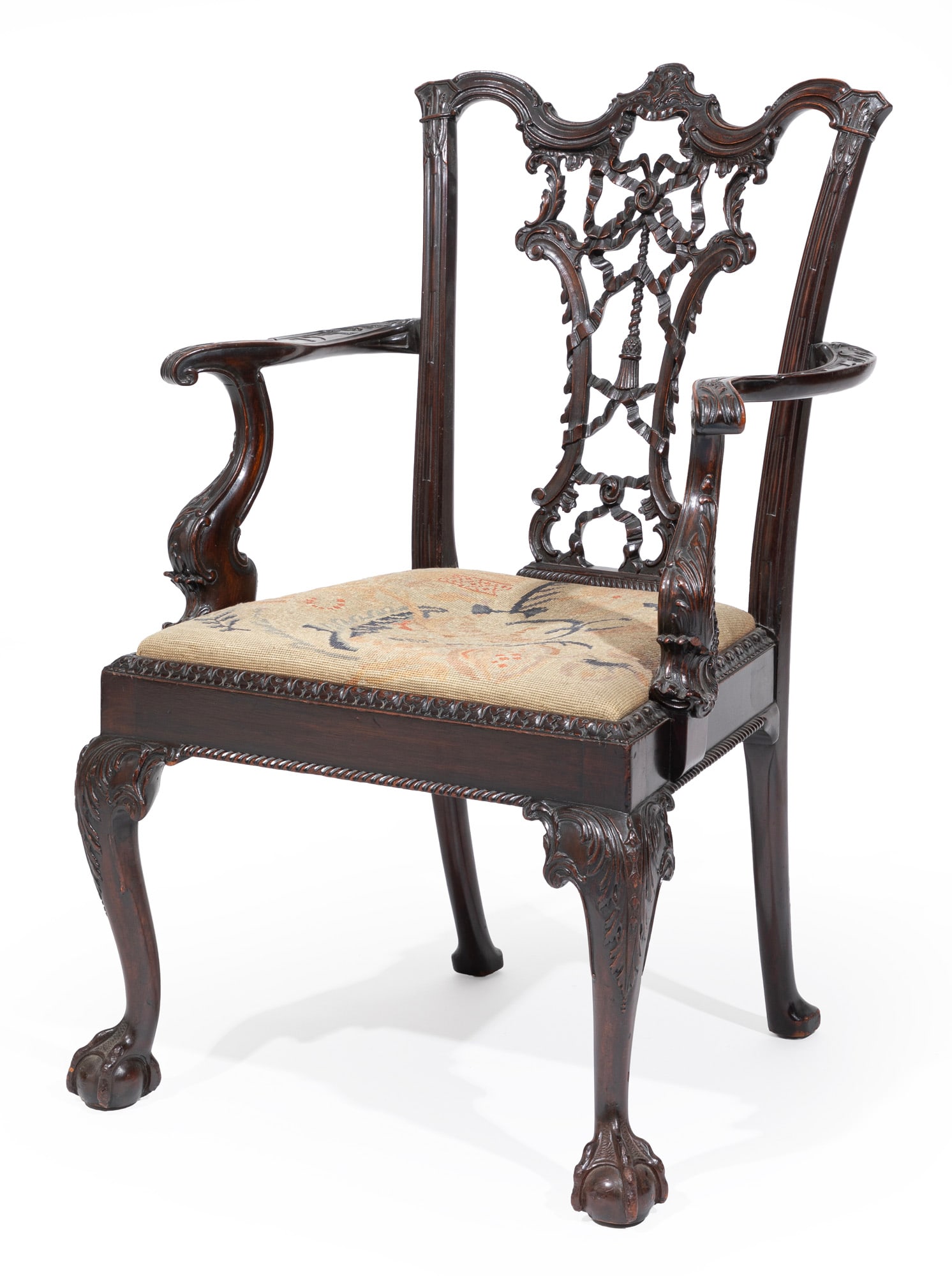 English Chippendale-Style Carved Mahogany Armchair (1 of 4)