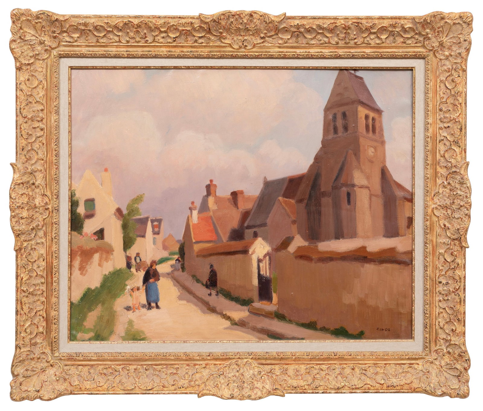 Jules-Emile Zingg, Bois D'arcy - St.Lambert par Port Royal - Maurepas, oil on canvas: Jules-emile Zingg French, 1882-1942 "Bois D'arcy - St.Lambert par Port Royal - Maurepas" oil on canvas signed lower right, pencil-titled and inscribed on stretcher, framed. 25 1/2 x 32 in. (64.8 x 81.
