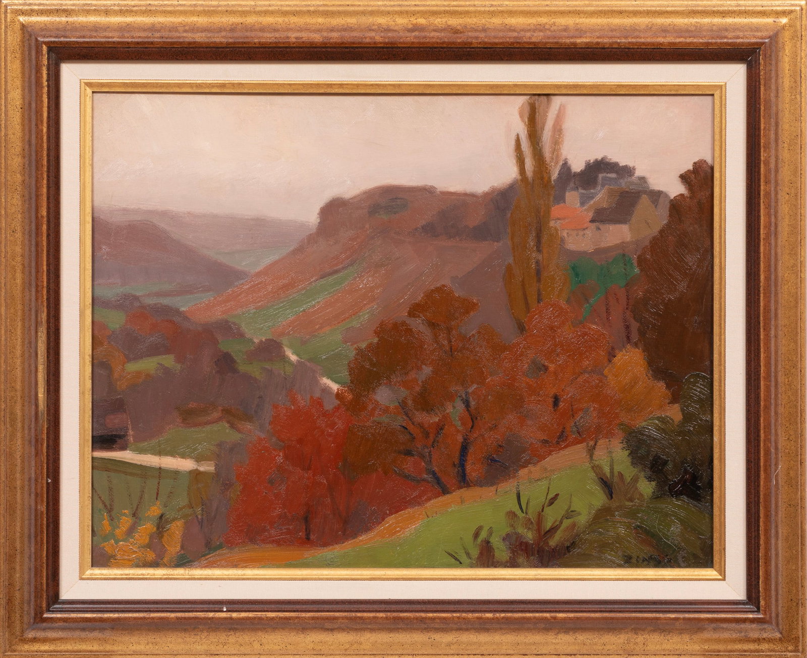 Jules-Emile Zingg, Paysage Villageois, oil on heavy paper laid on board: Jules-emile Zingg French, 1882-1942 "Paysage Villageois" oil on heavy paper laid on board signed lower right, framed. 19 1/2 x 25 3/4 in. (49.5 x 65.4 cm.), Frame: 26 3/4 x 32 3/4 x 1 1/4 in. (67.9 x 