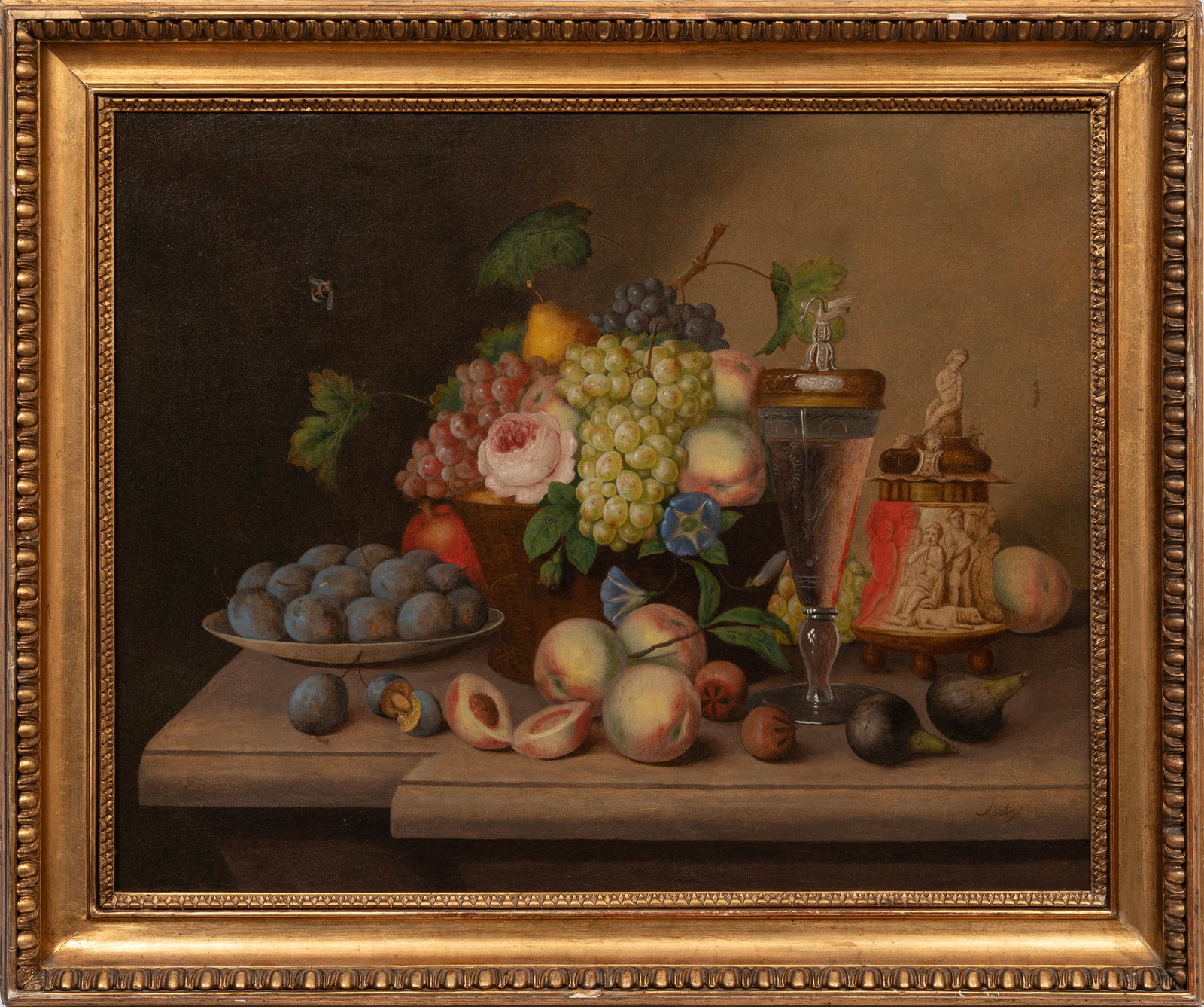 Johann Georg Seitz, Still Life with Fruit, Flowers, Ornamental Urn and Goblet, oil on canvas (1 of 3)
