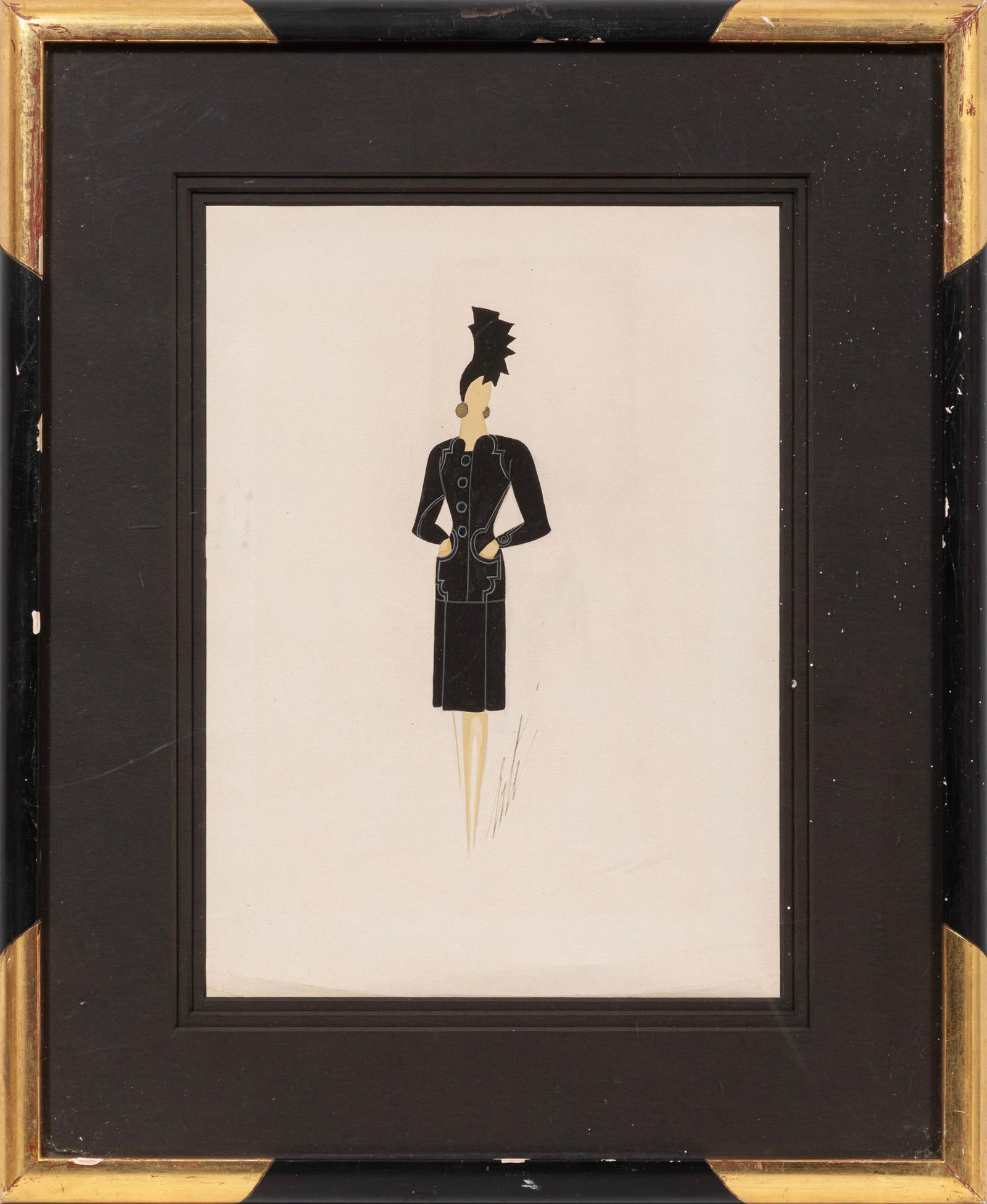 Erte, Black Coat and Hat, gouache on paper (1 of 3)