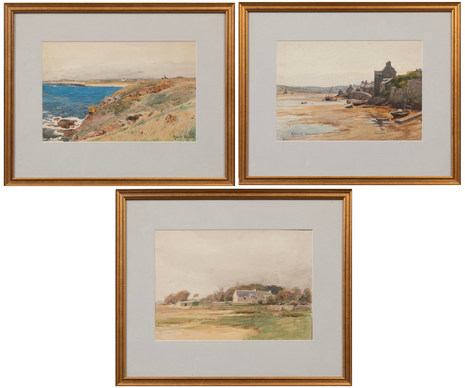 Albert Lynch, Coastal Scenes, 3 watercolors (1 of 8)