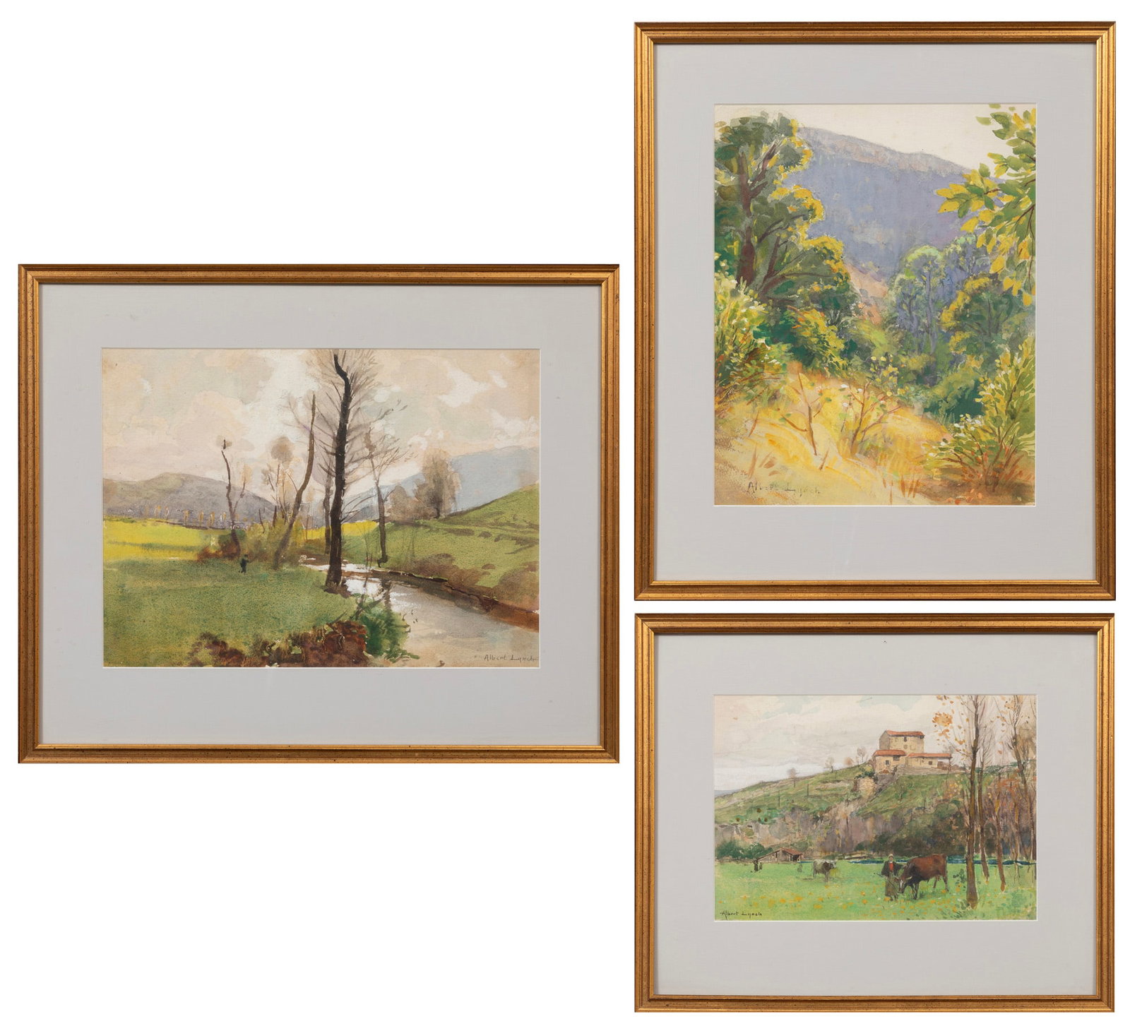 Albert Lynch, Rural Scenes, 3 watercolors (1 of 8)