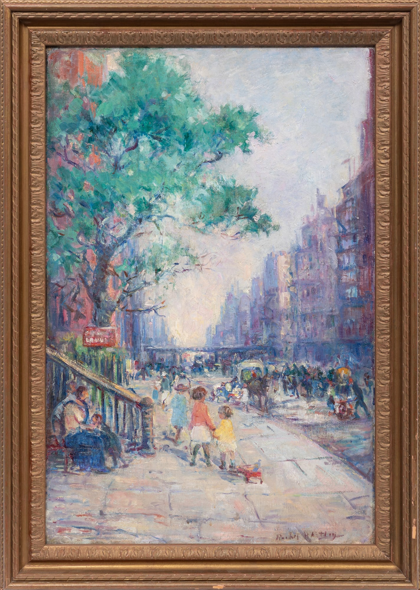 Rachel Hartley, New York in Spring, oil on canvas: Rachel Hartley American/New York, 1884-1963 "New York in Spring" oil on canvas signed lower right, framed. 30 1/8 x 20 1/8 in. (76.5 x 51.1 cm.), Frame: 35 1/8 x 25 1/8 x 2 1/2 in. (89.2 x 63.8 x 6.4 
