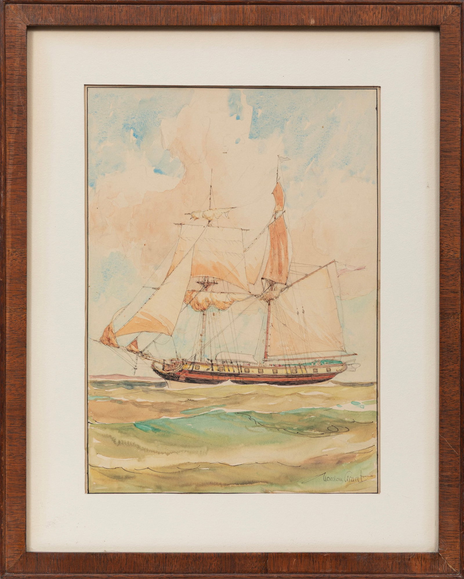 Gordon Hope Grant, Mighty Sailboat, watercolor, ink and graphite on board (1 of 3)