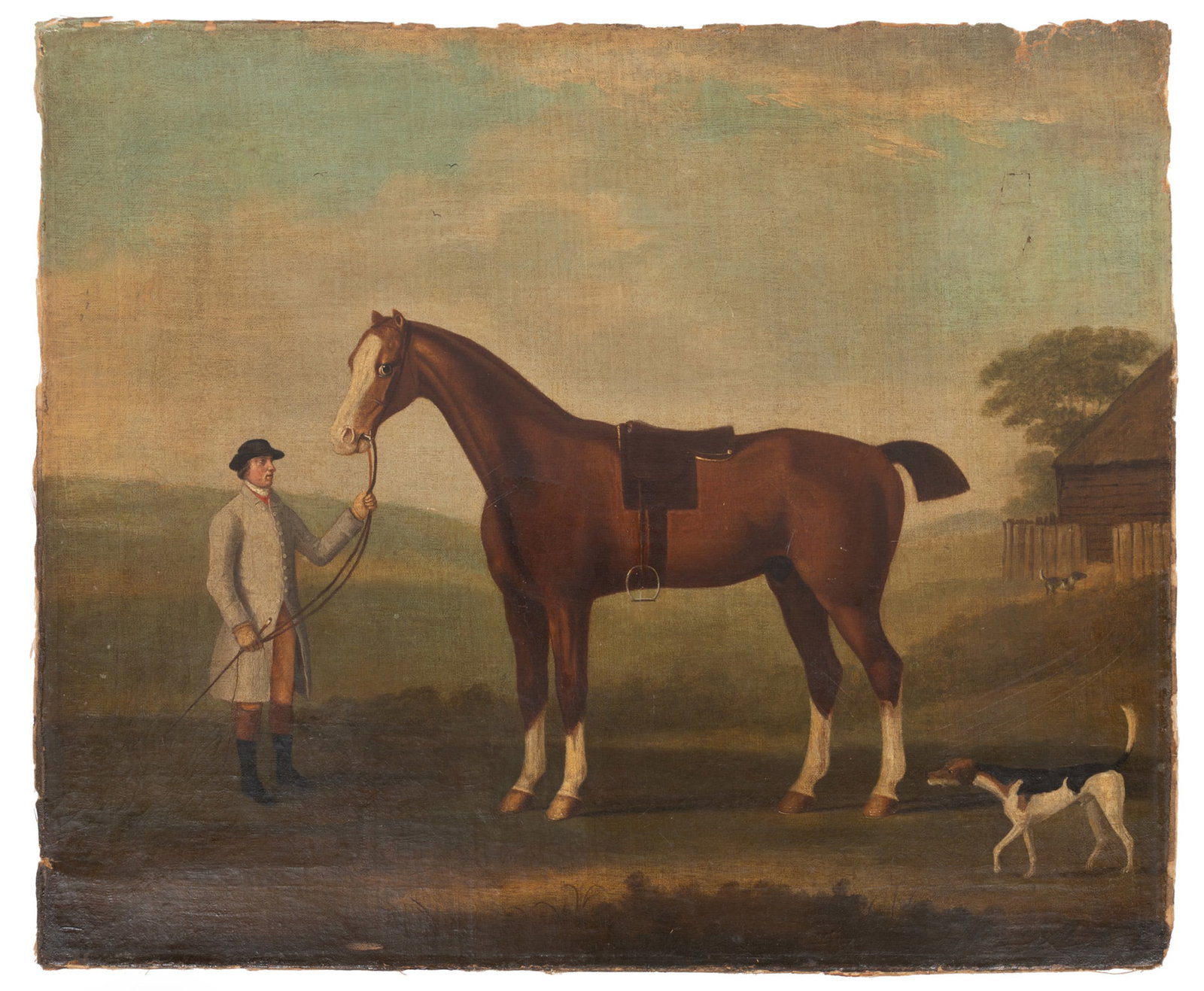 Francis (the Elder) Sartorius I, A Chestnut Hunter and his Groom, oil on unstretched canvas (1 of 4)
