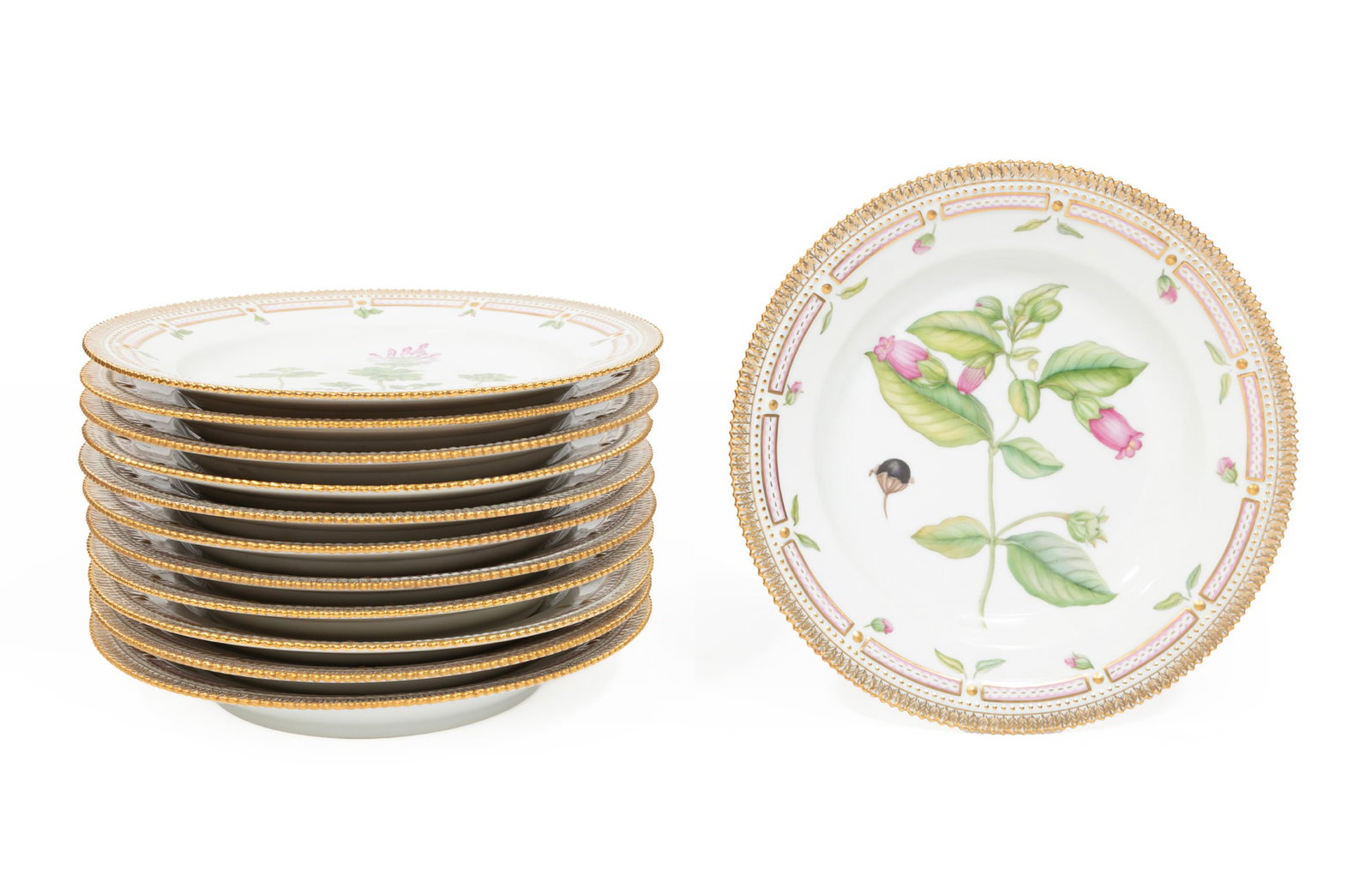 Twelve Royal Copenhagen Flora Danica Dinner Plates (1 of 14)