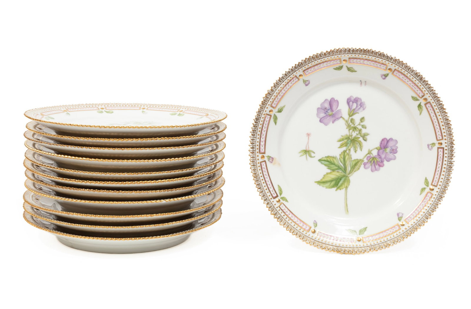 Twelve Royal Copenhagen Flora Danica Lunch Plates (1 of 13)