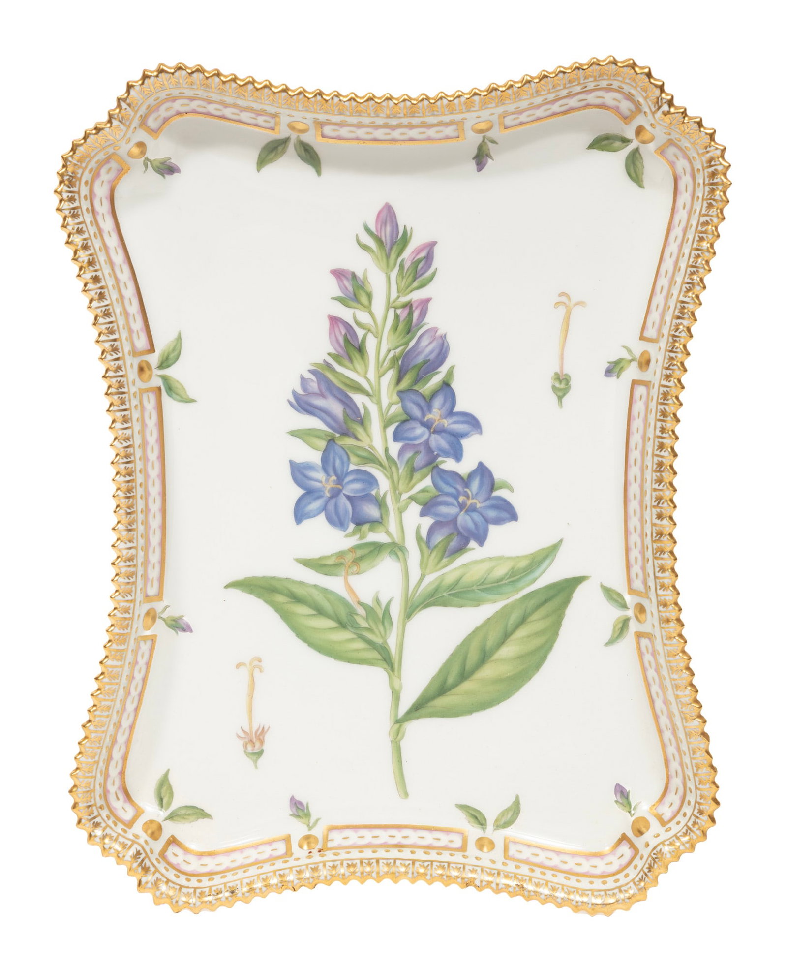 Royal Copenhagen Flora Danica Tray: Royal Copenhagen Flora Danica Tray 1969-1973, model 20-3565, serrated rim 11 1/2 x 9 in. (29.2 x 22.9 cm.)