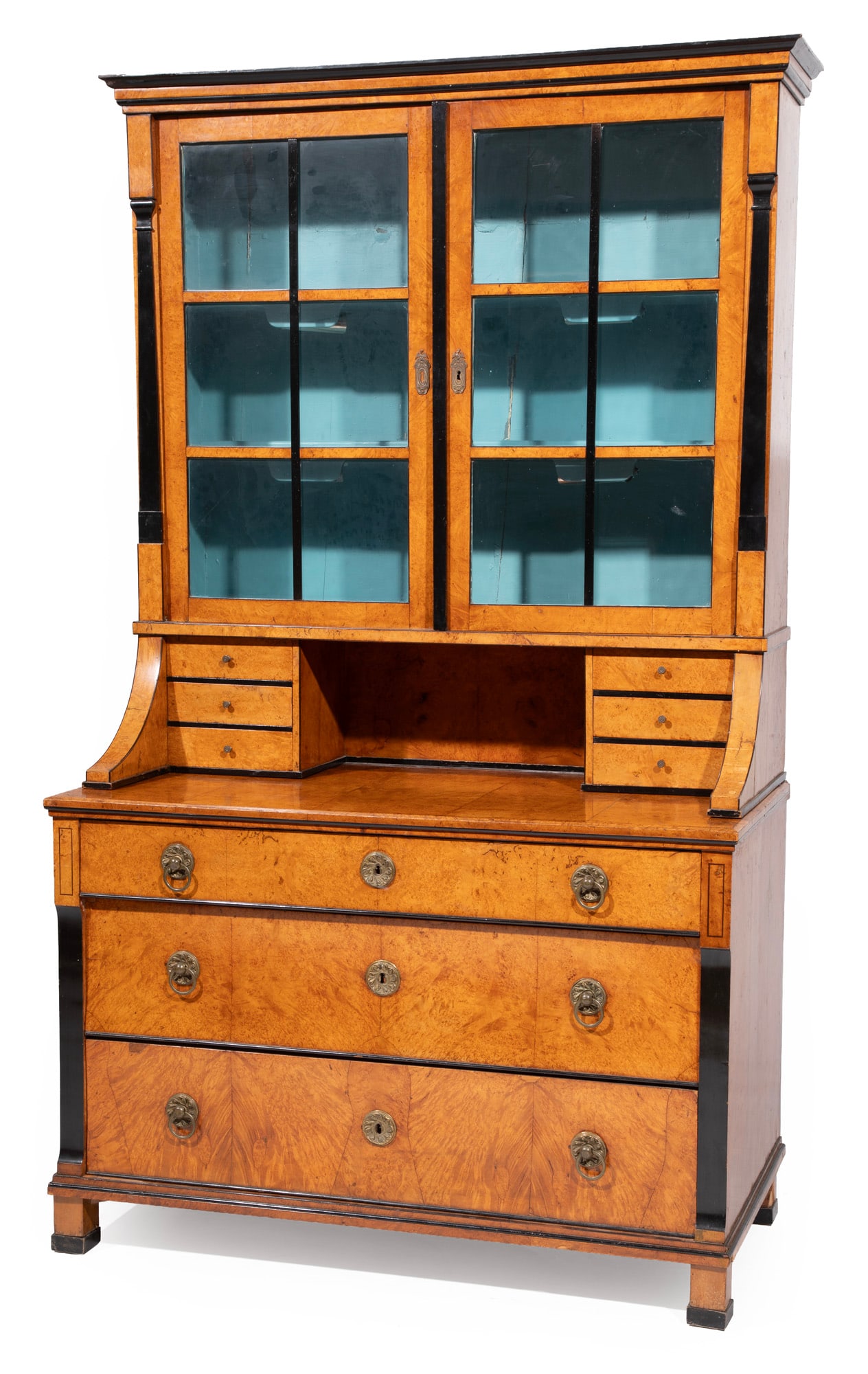 Biedermeier-Style Parcel Ebonized, Birdseye and Figured Maple Bookcase Commode (1 of 6)