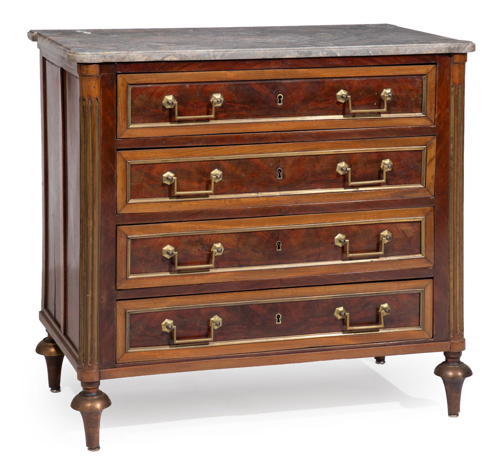 Directoire-Style Brass Mounted Mahogany and Marble-Top Commode (1 of 4)