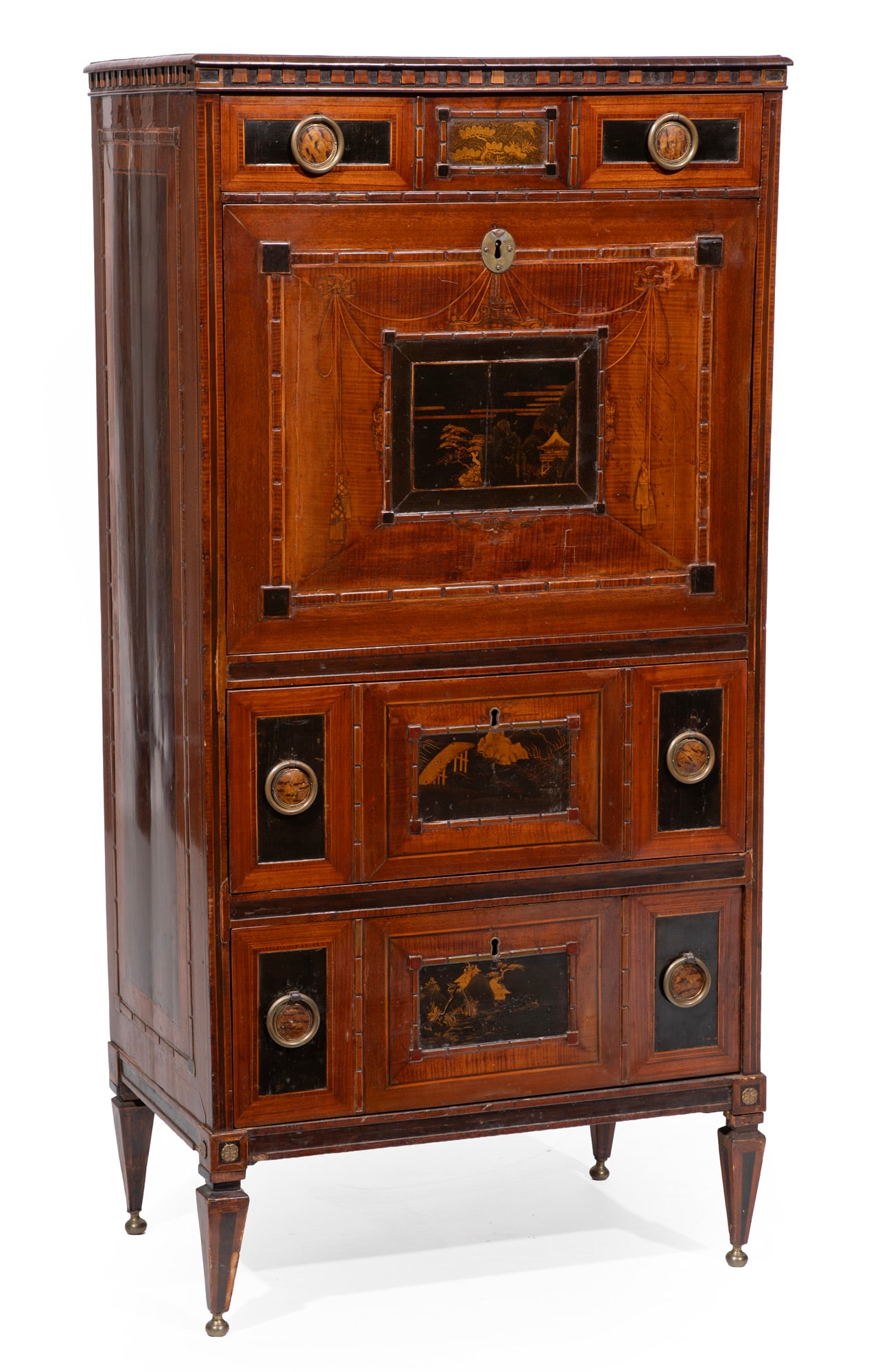 Dutch Louis XVI-Style Inlaid Japanned Panels, Mix Woods Secretaire ? Abattant (1 of 6)