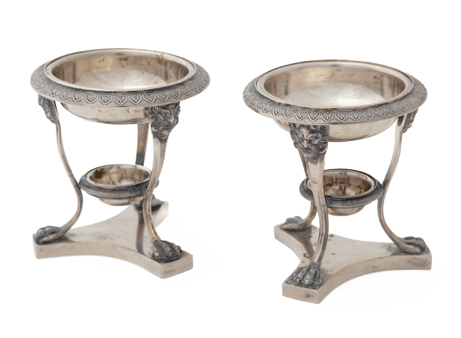 Pair of Antique Continental .925 Silver Master Salts in the Form of Atheniennes (1 of 8)