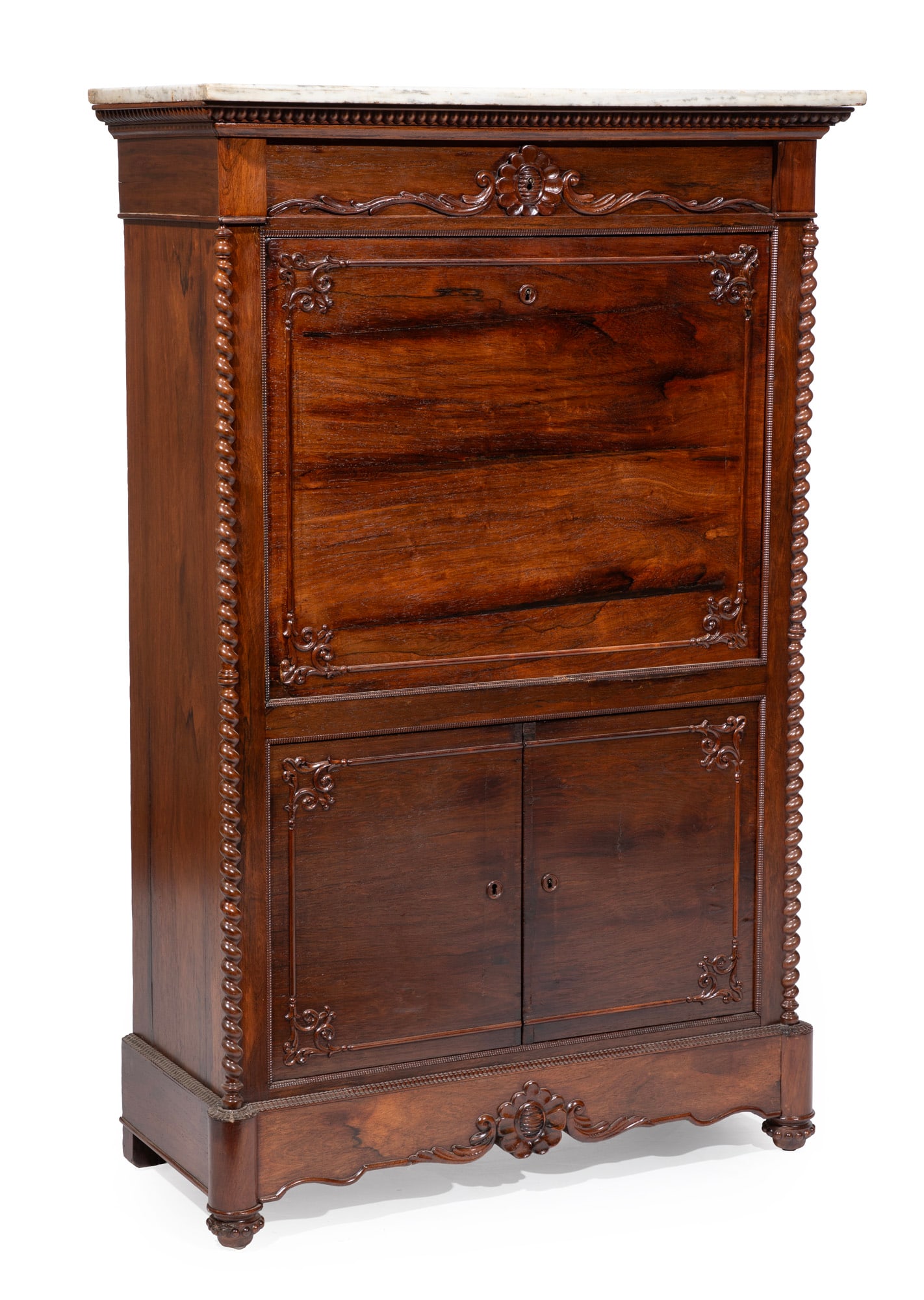 American Rococo carved Rosewood Secretary Abattant (1 of 6)