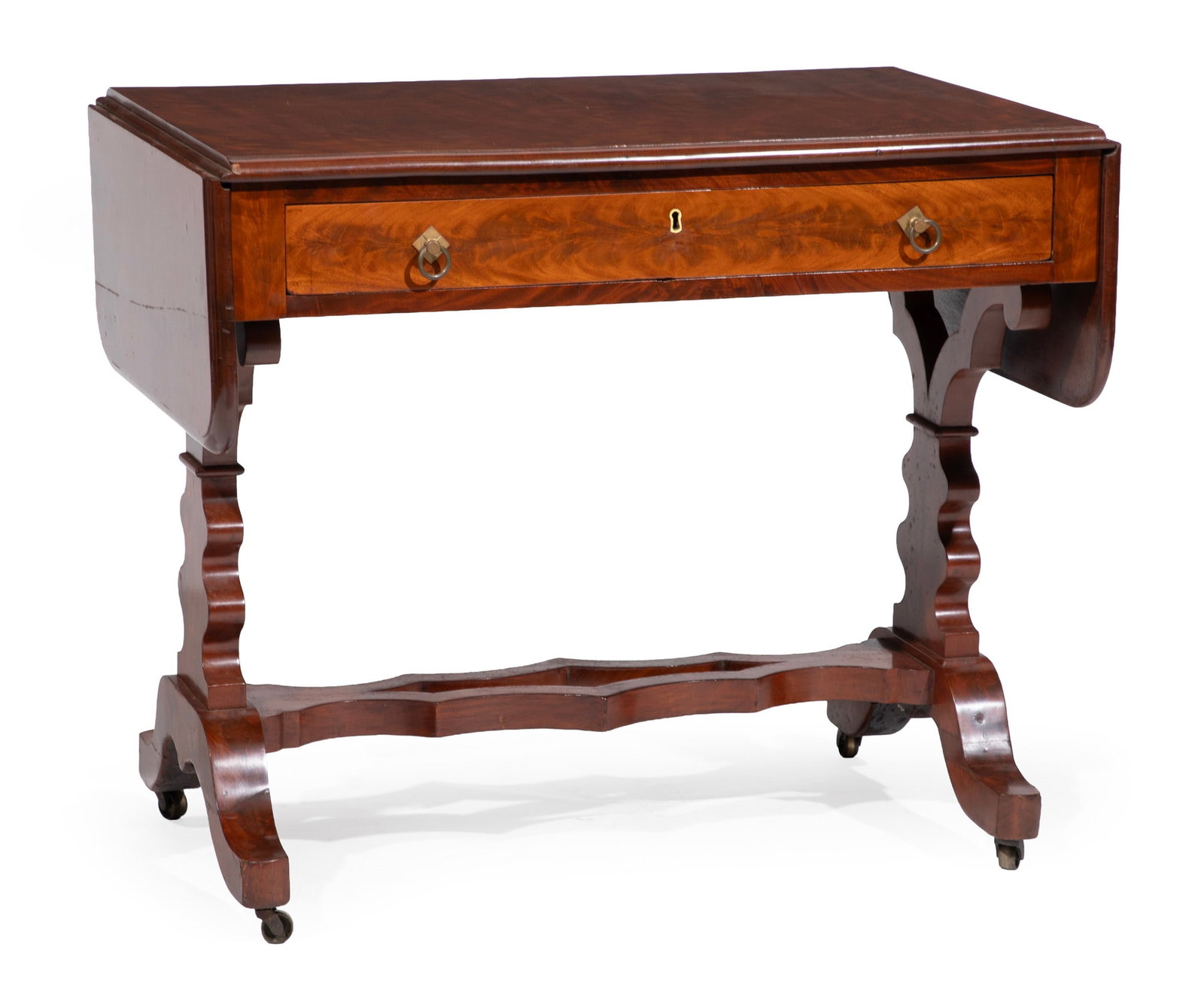 Rare American Late Classical Figured Mahogany Drop-leaf Sofa Table, stenciled J & J.W. Meeks (1 of 5)