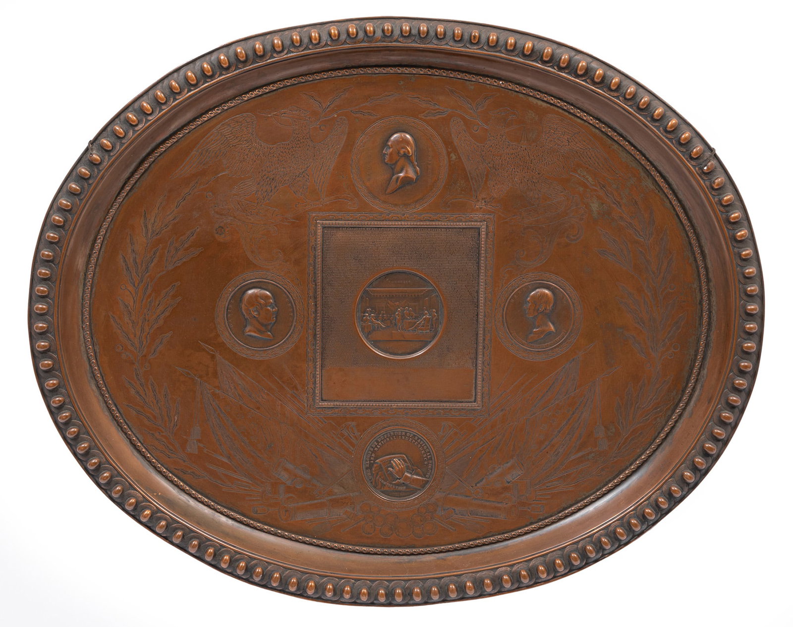 Monumental Antique Samuel Black National Medallion Plaque: Monumental Samuel Black "National Medallion" Plaque 1859, tray-form copper electrotype, "Entered According To The Act Of Congress, in the year 1859 by S.H. Black In The Clerk's Office of The District 