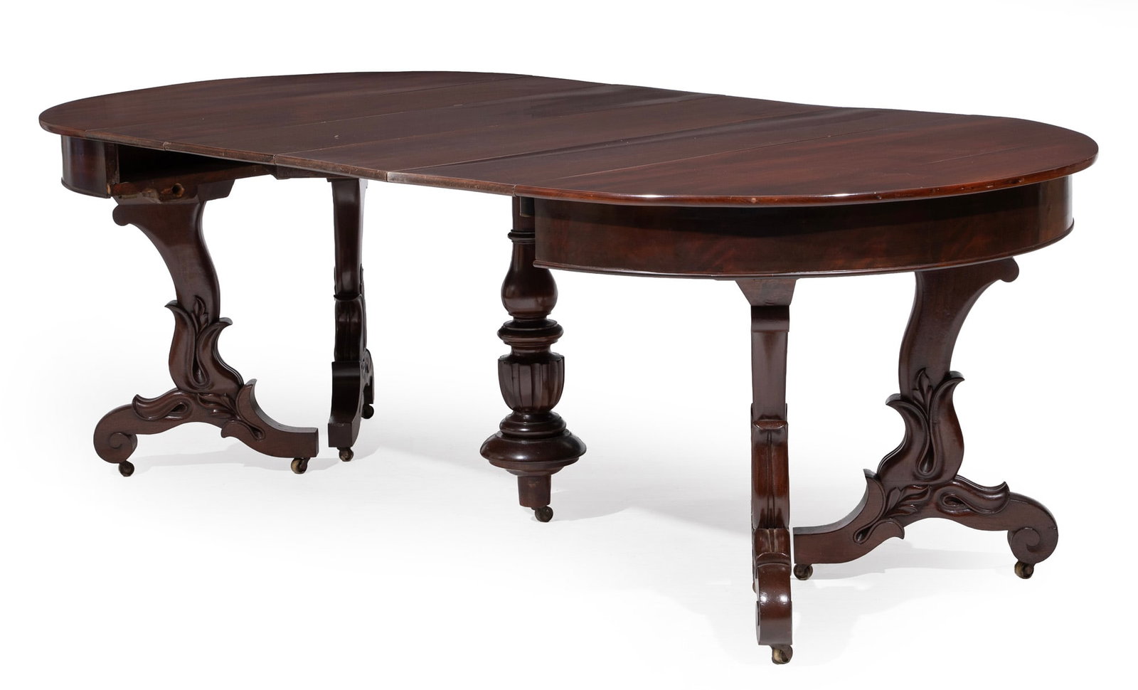 American Classical Carved Mahogany Extension Dining Table, c. 1840, labeled "Briggs Extension Dining (1 of 4)