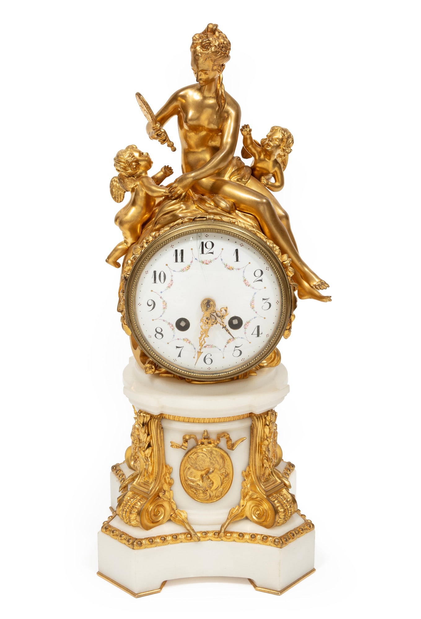 Antique Louis XVI-Style Gilt Bronze-Mounted Marble Mantel Clock (1 of 10)