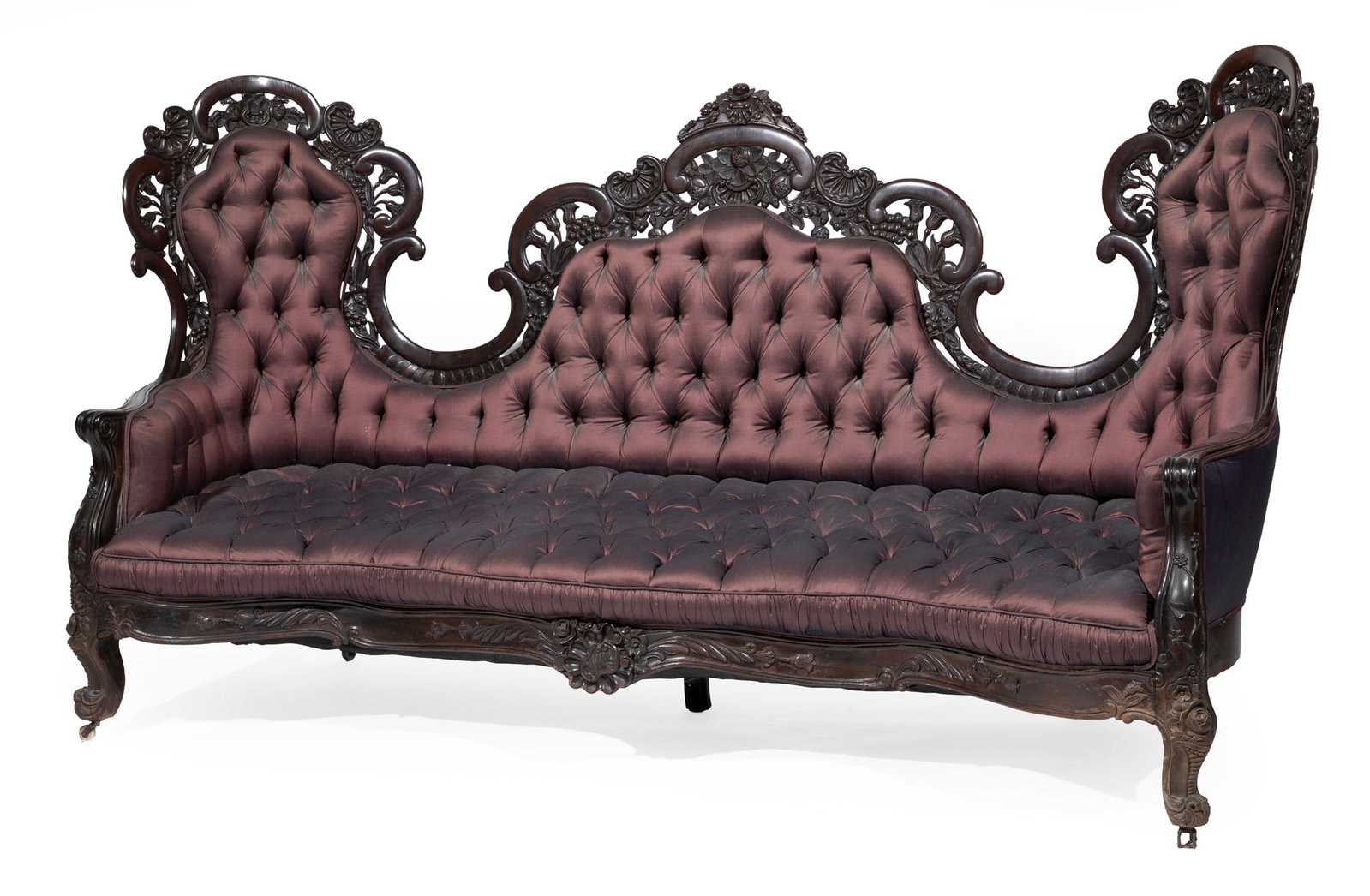 American Rococo Carved and Laminated Rosewood Triple Back Settee by Belter, Early Tuthill King (1 of 6)