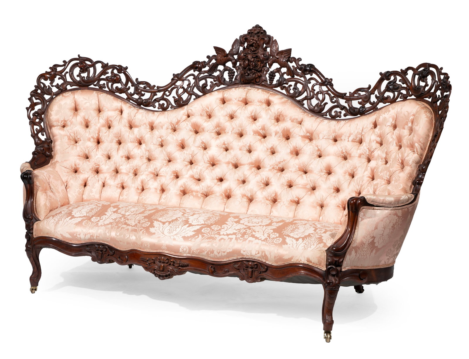 Fine American Rococo Carved and Laminated Rosewood Bird Pattern Sofa, Collection of Hunt Slonem, (1 of 6)