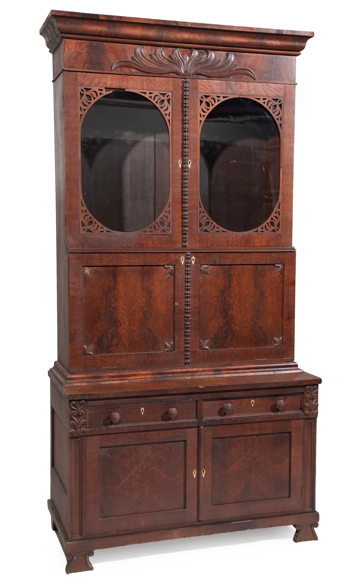 American Southern Classical Figured Mahogany Secretary Bookcase, Collection of Hunt Slonem, (1 of 6)