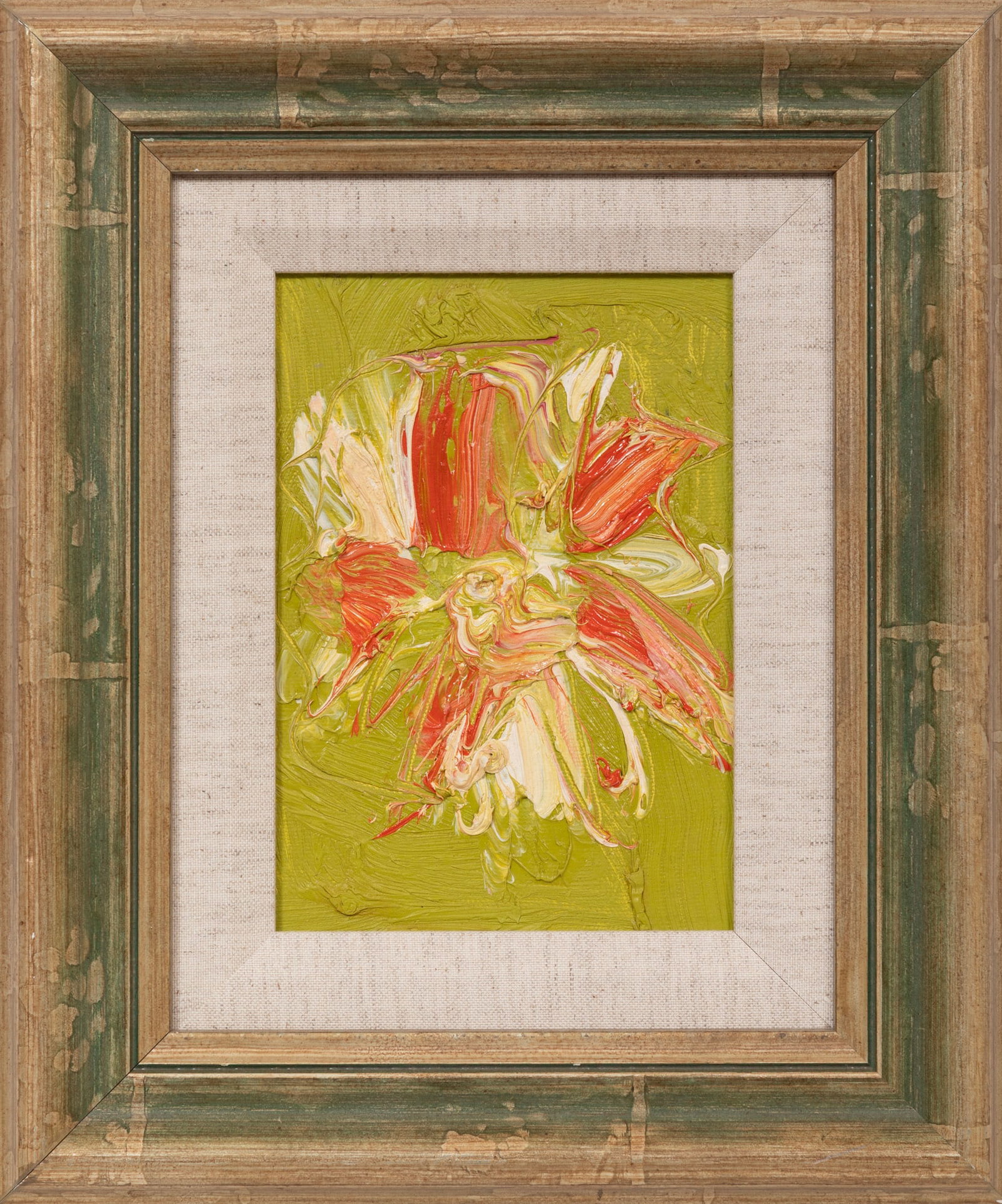 Hunt Slonem, Untitled: Red and White Flower on Green Background, 2000, oil on canvas (1 of 2)