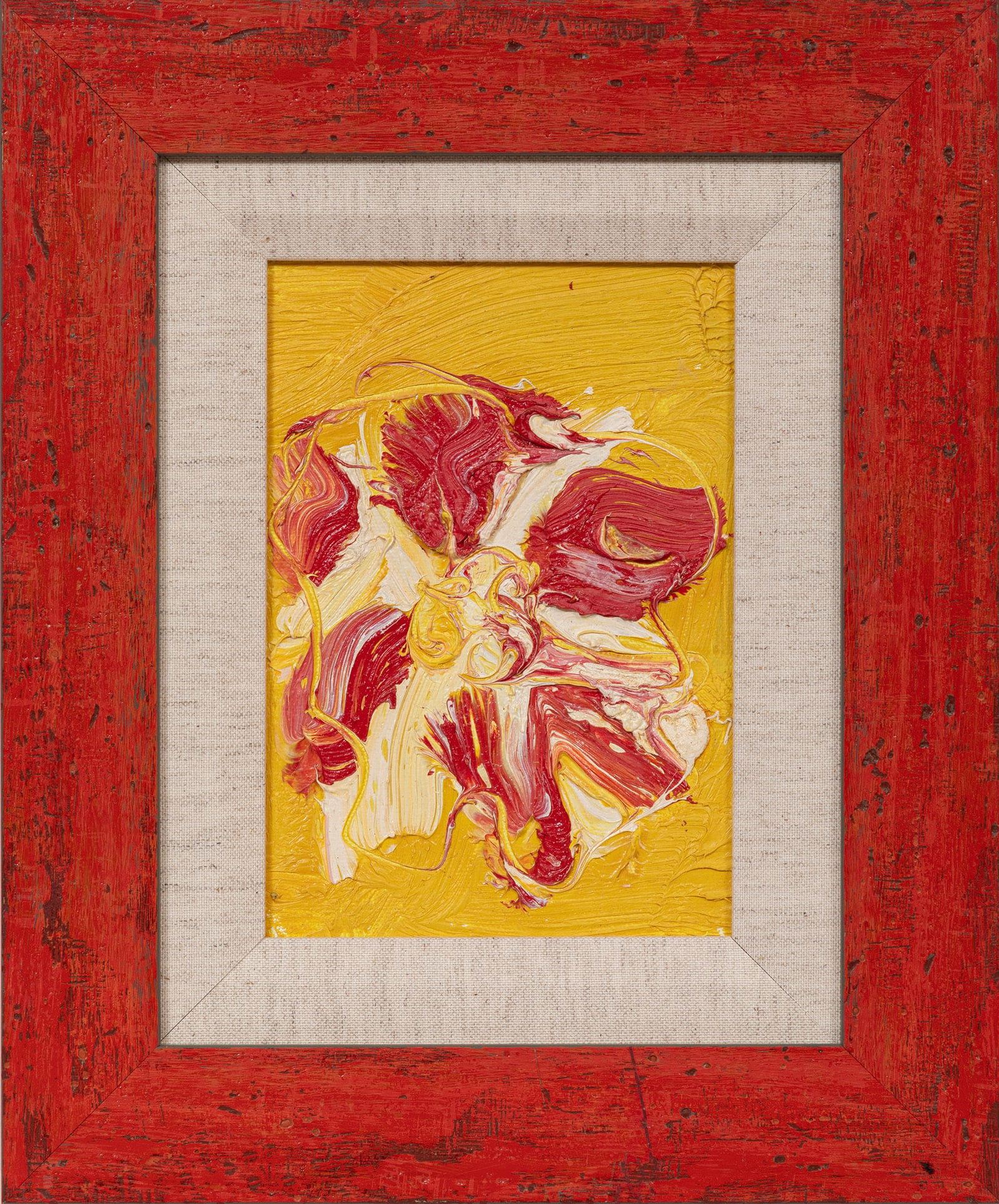 Hunt Slonem, Untitled: Red and White Flower on Yellow Background, 2000, oil on canvas (1 of 2)