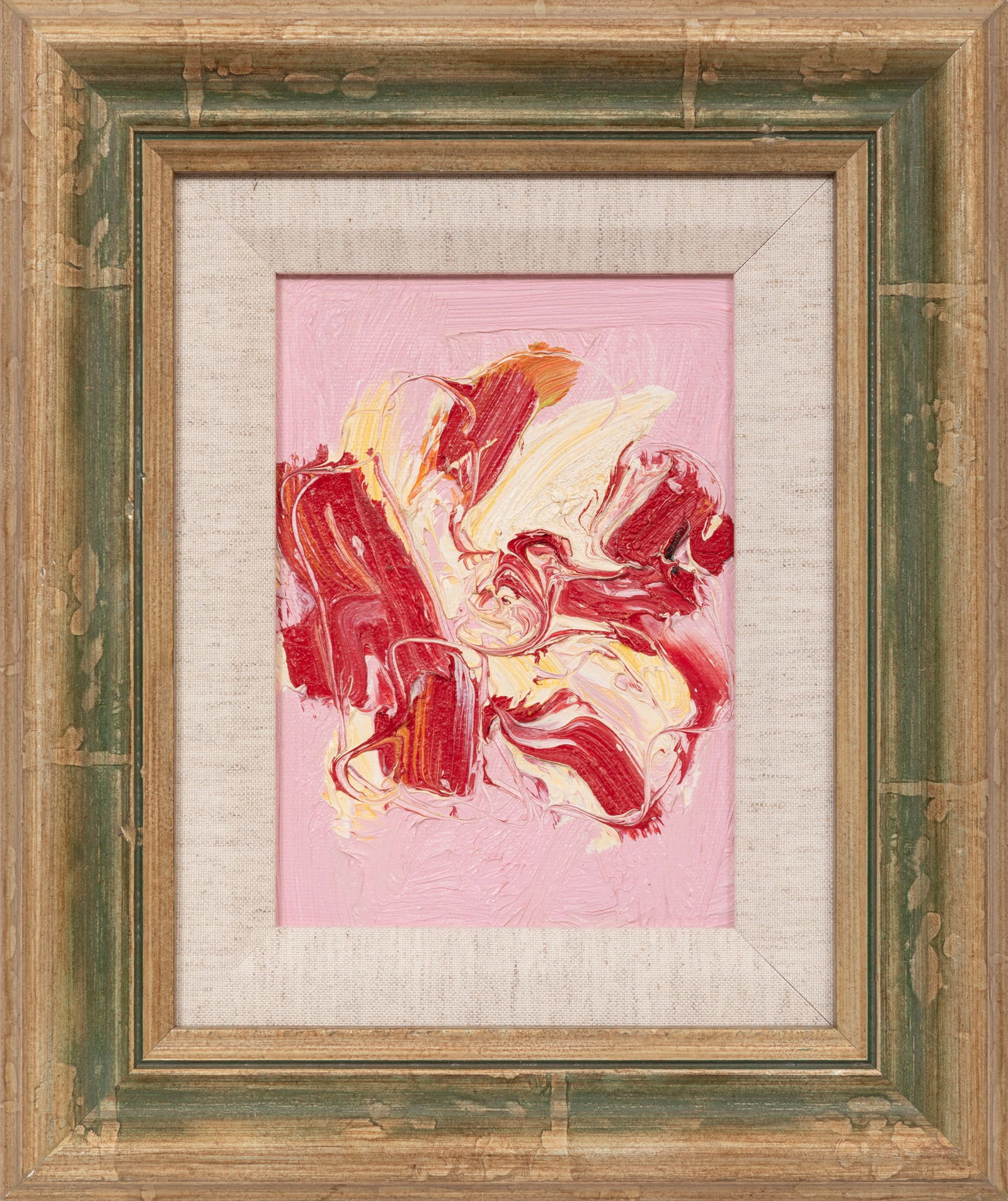 Hunt Slonem, Untitled: Red and White Flower on Pink Background, 2000, oil on canvas (1 of 2)