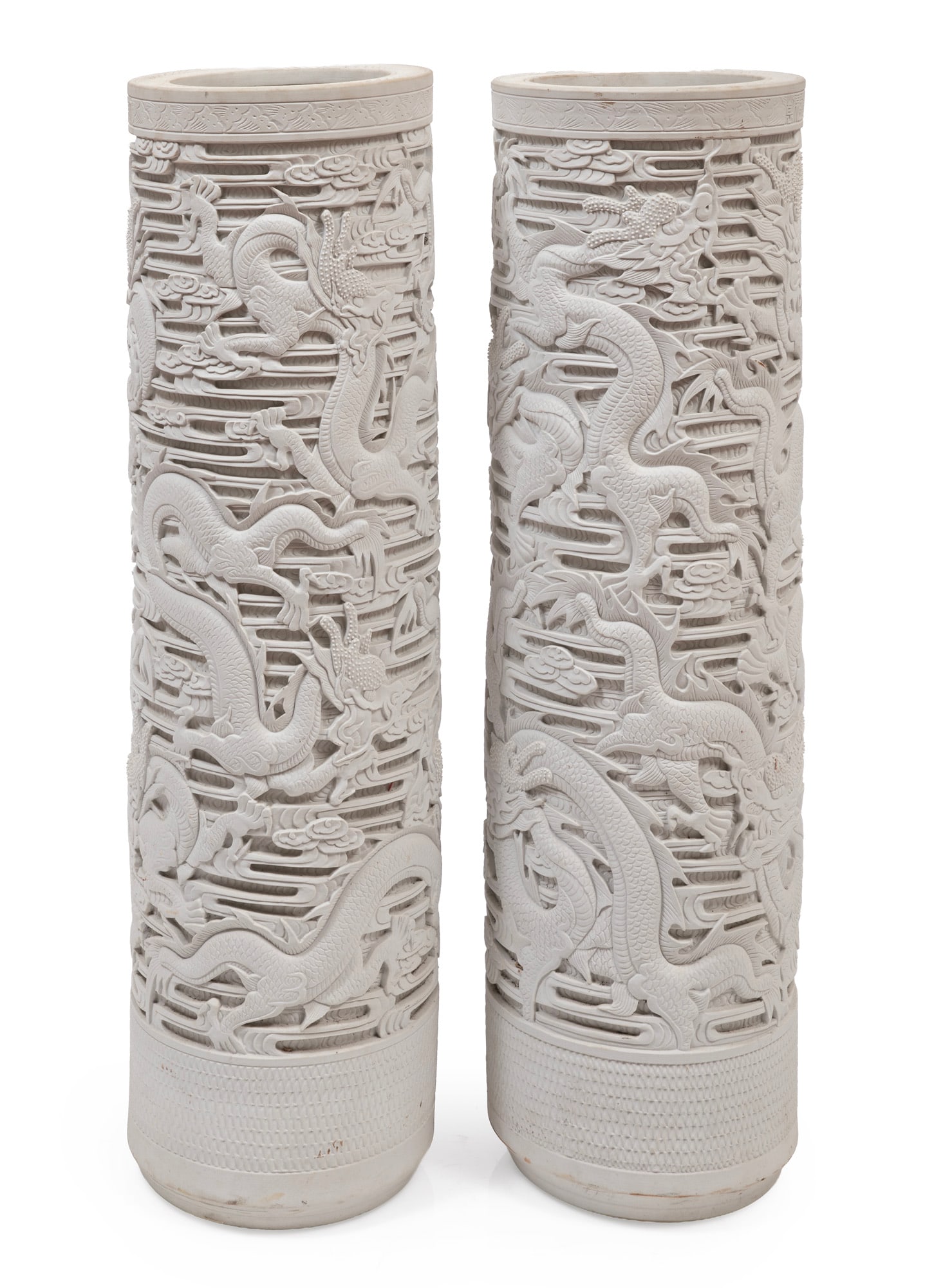 Pair of Monumental Contemporary Chinese Bisque Floor Vases, Provenance: Hunt Slonem Collection, (1 of 3)