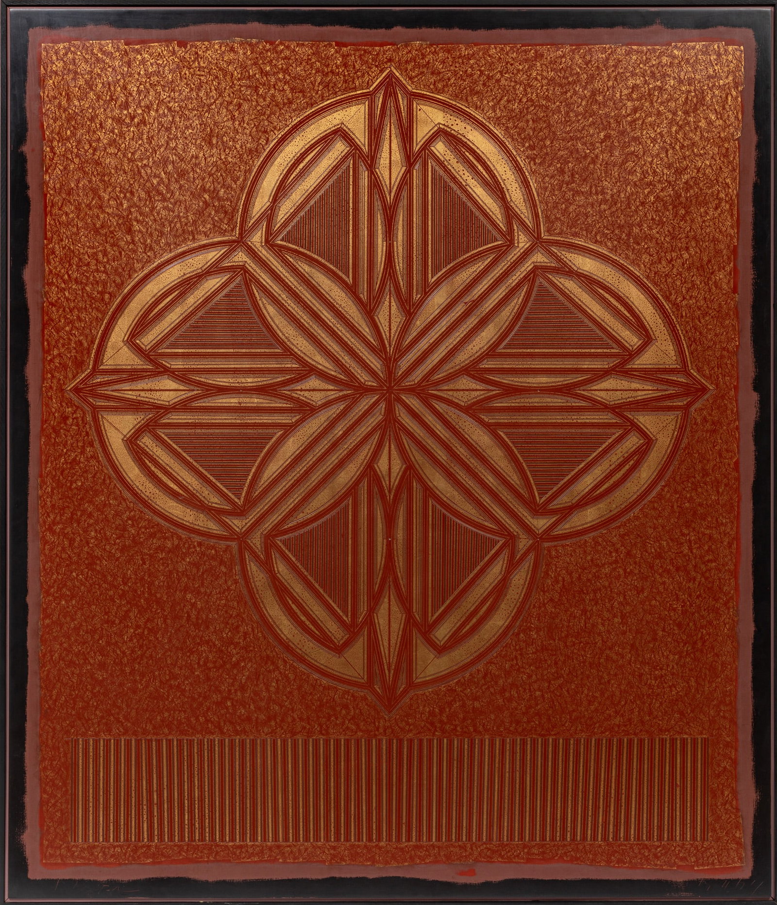 Rare George Dunbar, Commission - Hardedge, 1998, red gold leaf over red and mauve clay (1 of 6)