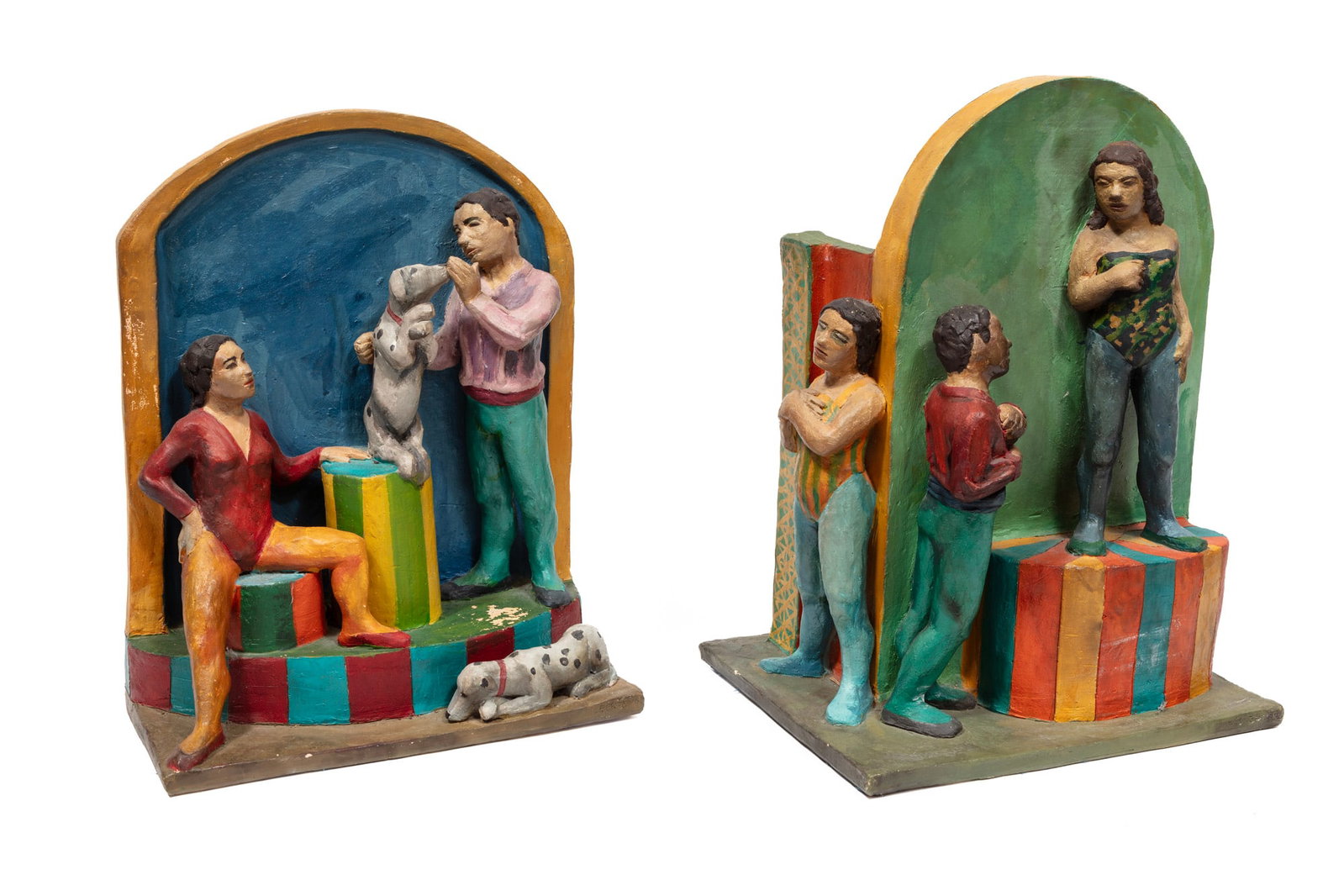 Paola Case Borgatta, Dog Theatre and Carnival: Printed Leopard, 2 oil paint, stoneware and mixed (1 of 5)