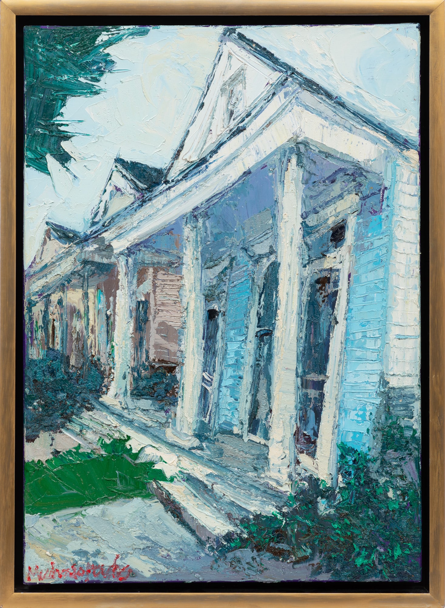 James Michalopoulos, Triumverate, 2015, oil on canvas: James Michalopoulos American/Louisiana, b. 1951 "Triumverate [sic]" oil on canvas 2015, signed lower left, signed and dated en verso, titled on stretcher, framed. 27 1/2 x 19 3/4 in. (69.9 x 50.2 cm.)
