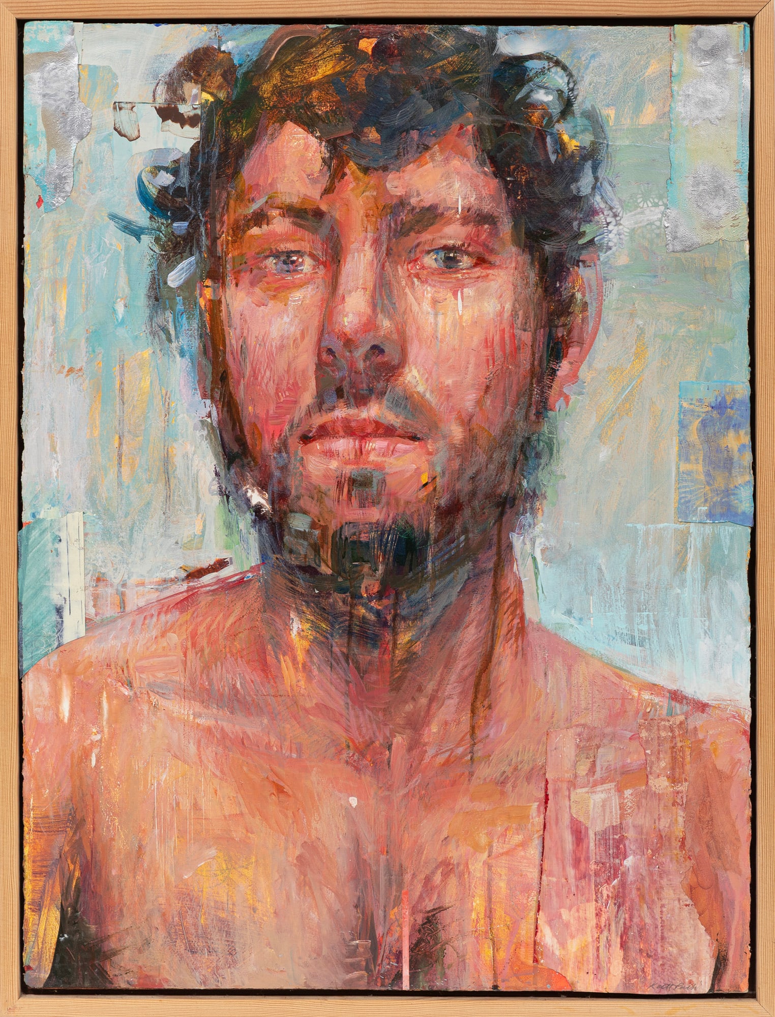 Keith Perelli, Psyphy, 2014, mixed media collage: Keith Perelli American/Louisiana, b. 1968 "Psyphy" mixed media collage on heavy paper laid on panel 2014, signed lower right, signed, titled, dated and inscribed en verso, framed. 30 x 22 1/2 in. (76.