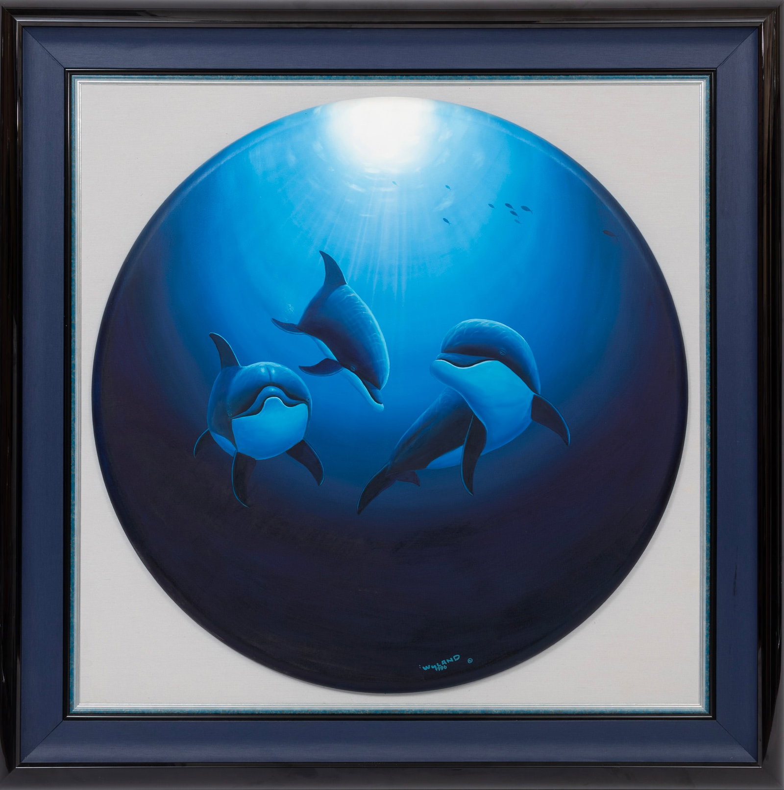 Robert Wyland, Windows of the Sea, 1996, oil on canvas mounted to board: Robert Wyland American/Michigan, b. 1956 ?Windows of the Sea? oil on canvas mounted to board 1996, signed and dated lower right, framed. 44 x 44 in. (111.8 x 111.8 cm.), Frame: 58 1/4 x 58 1/4 x 2 in.