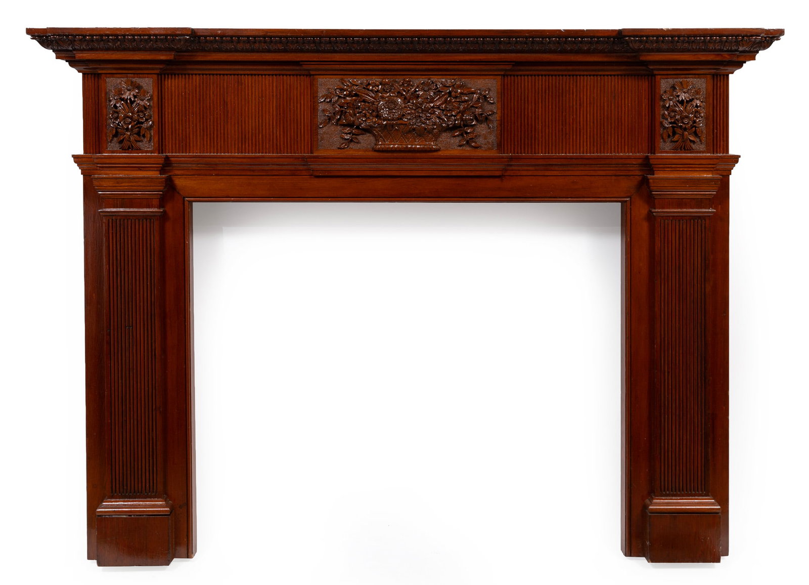 Ruppert Kohlmaier Sr. and Jr., New Orleans Federal-Style Carved Cypress Mantel: Ruppert Kohlmaier Sr. and Jr., New Orleans Federal-Style Carved Cypress Mantel Signed Gemacht Bei Ruppert Kohlmaier SR-Jr 1018 Harmony Street New Orleans, 5-15-75, acanthus carved cornice, fluted frie