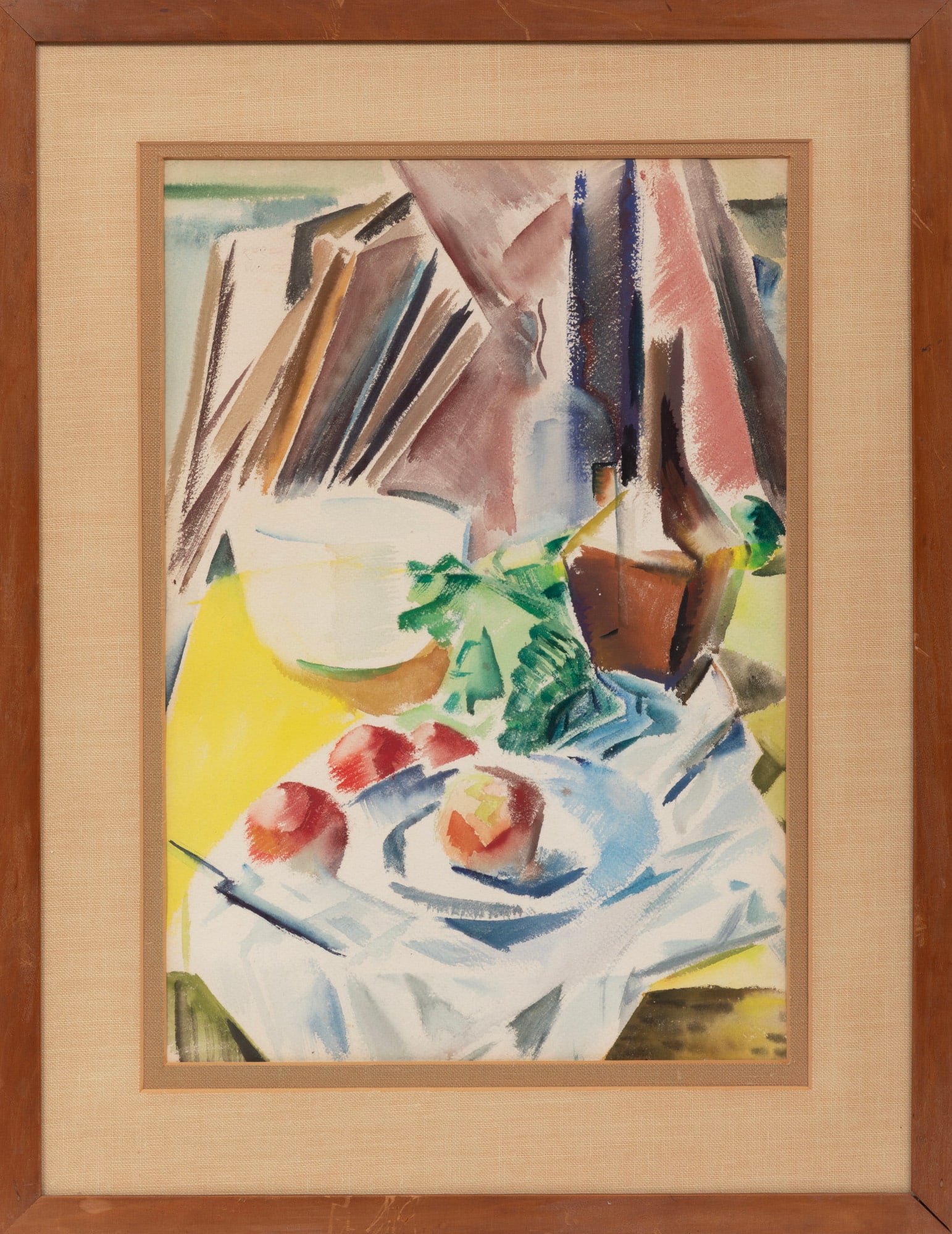 Karl Wolfe, Still Life, watercolor on paper: Karl Wolfe American/Mississippi, 1904-1985 "Still Life" watercolor on paper faintly signed upper left, framed. 22 1/2 x 15 1/2 in. (57.2 x 39.4 cm.), Frame: 28 5/8 x 22 1/8 x 1 in. (72.7 x 56.2 x 2.5 