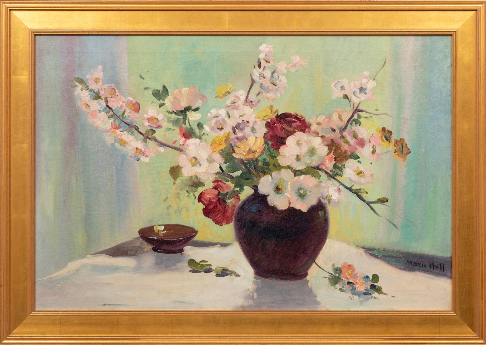 Marie Hull, Still Life of Dogwood Blossoms and Roses, oil on canvas (1 of 4)