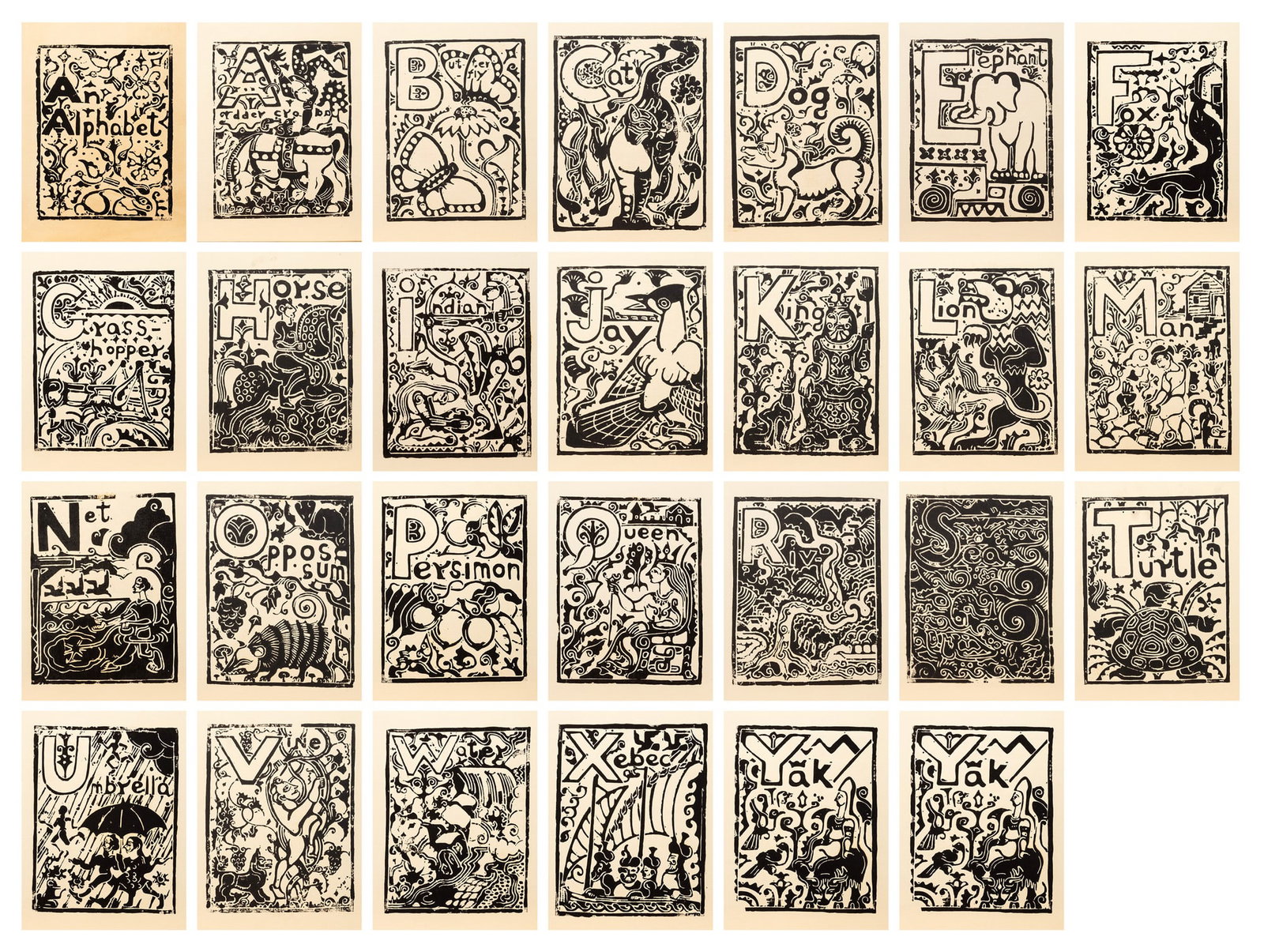 Rare Walter Anderson, Complete Alphabet Series, 27 linocuts on paper (1 of 20)