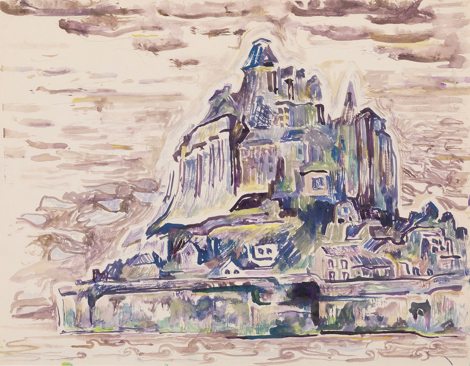 Very Rare Walter Anderson, Mont Saint Michel from Memory, c. 1955, watercolor and graphite on paper: Walter Inglis Anderson American/Mississippi, 1903-1965 ?Mont Saint Michel from Memory? watercolor and graphite on paper c. 1955, unsigned, pencil-inscribed with title, date and "916 - L" en verso, fra