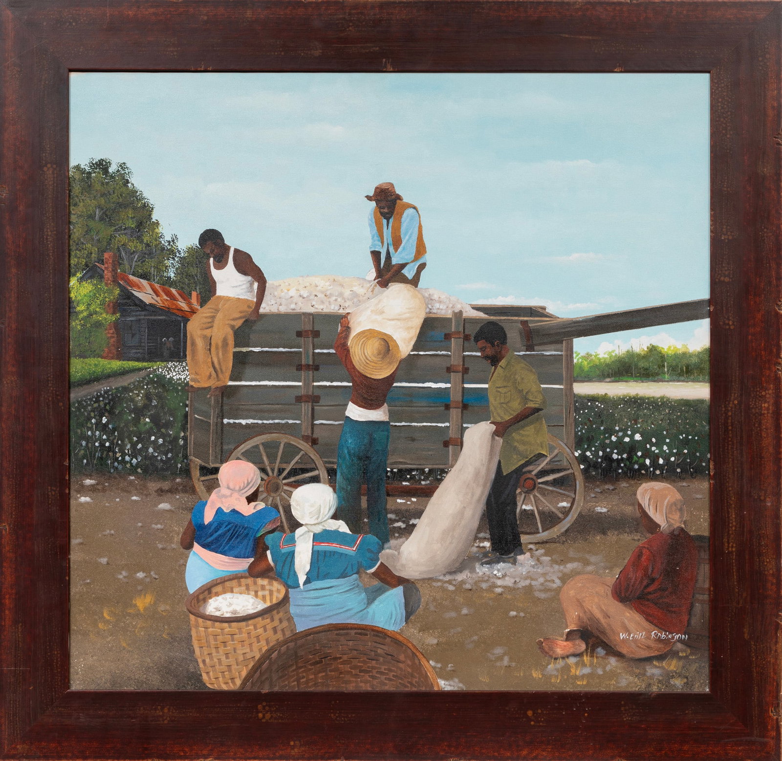 Willie Earl Robinson, Loading Cotton, acrylic on canvas (1 of 4)