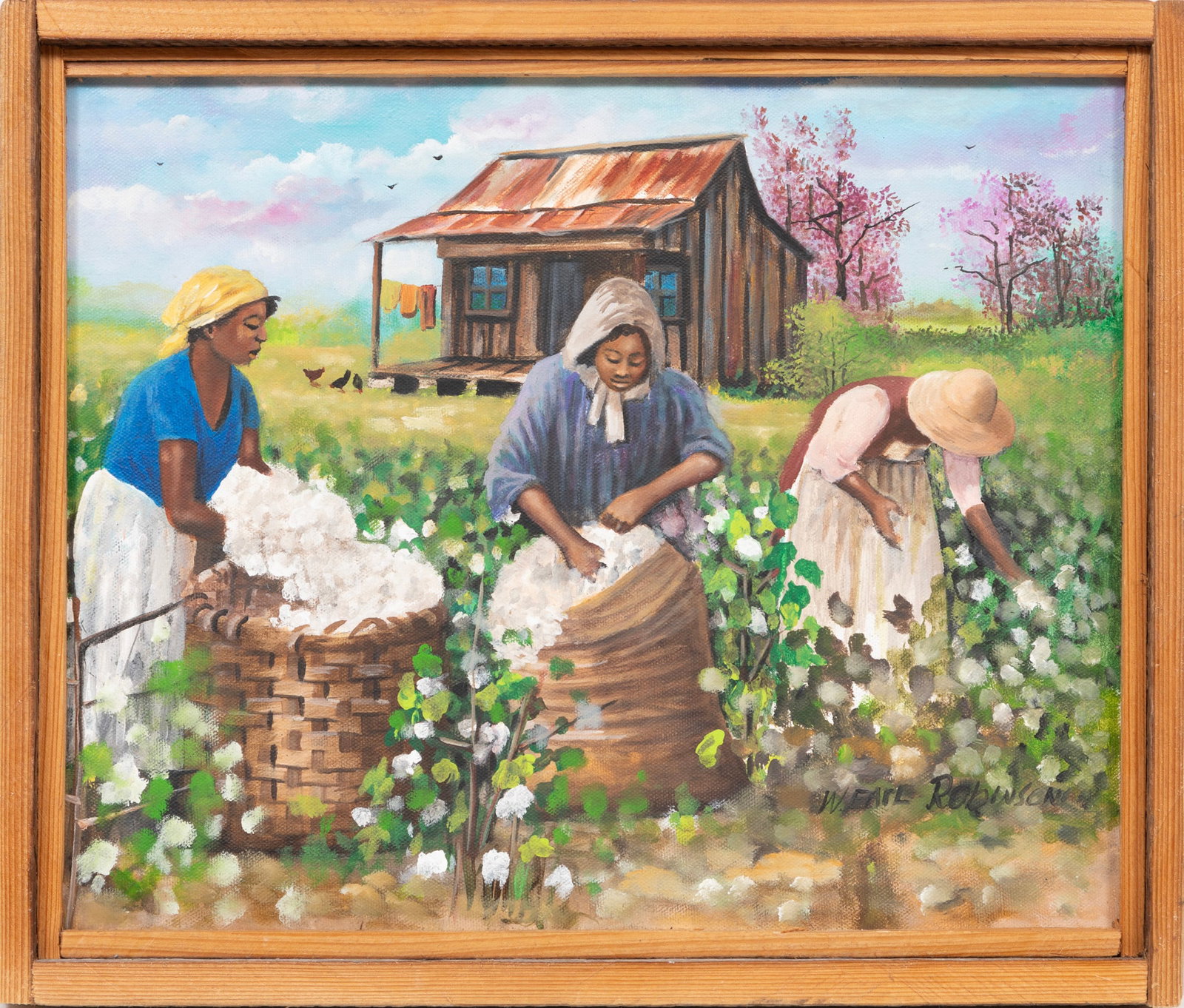 Willie Earl Robinson, Picking Cotton, acrylic on canvas (1 of 3)