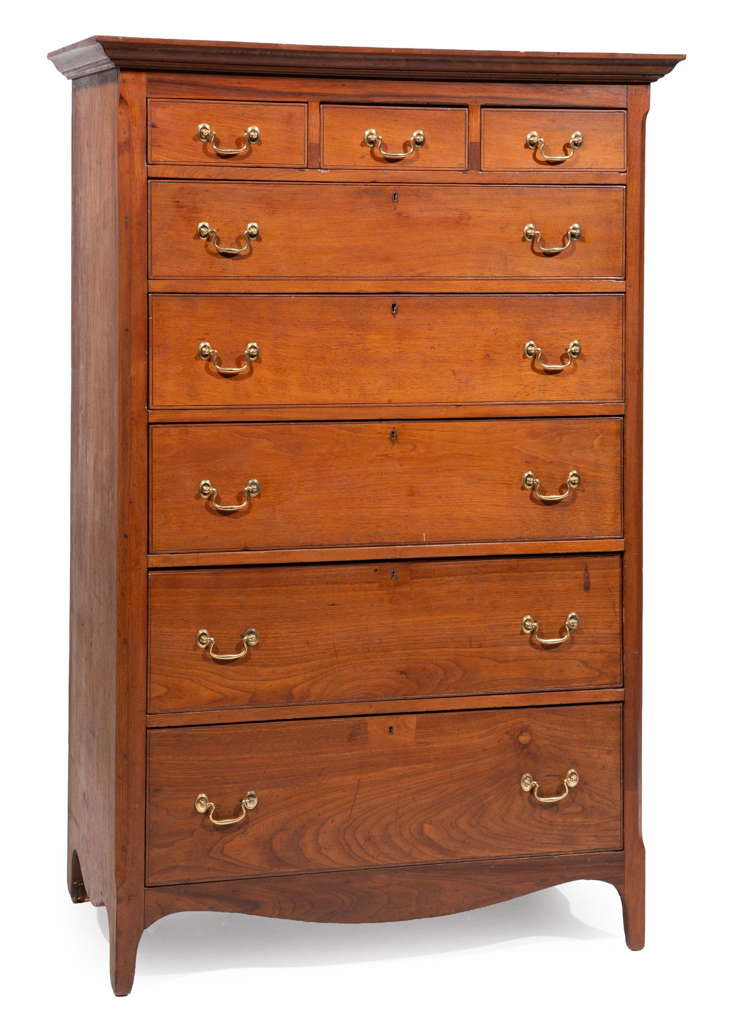 American Mid-Atlantic Carved Walnut Tall Chest, early 19th c., possibly Kentucky or Tennessee (1 of 6)