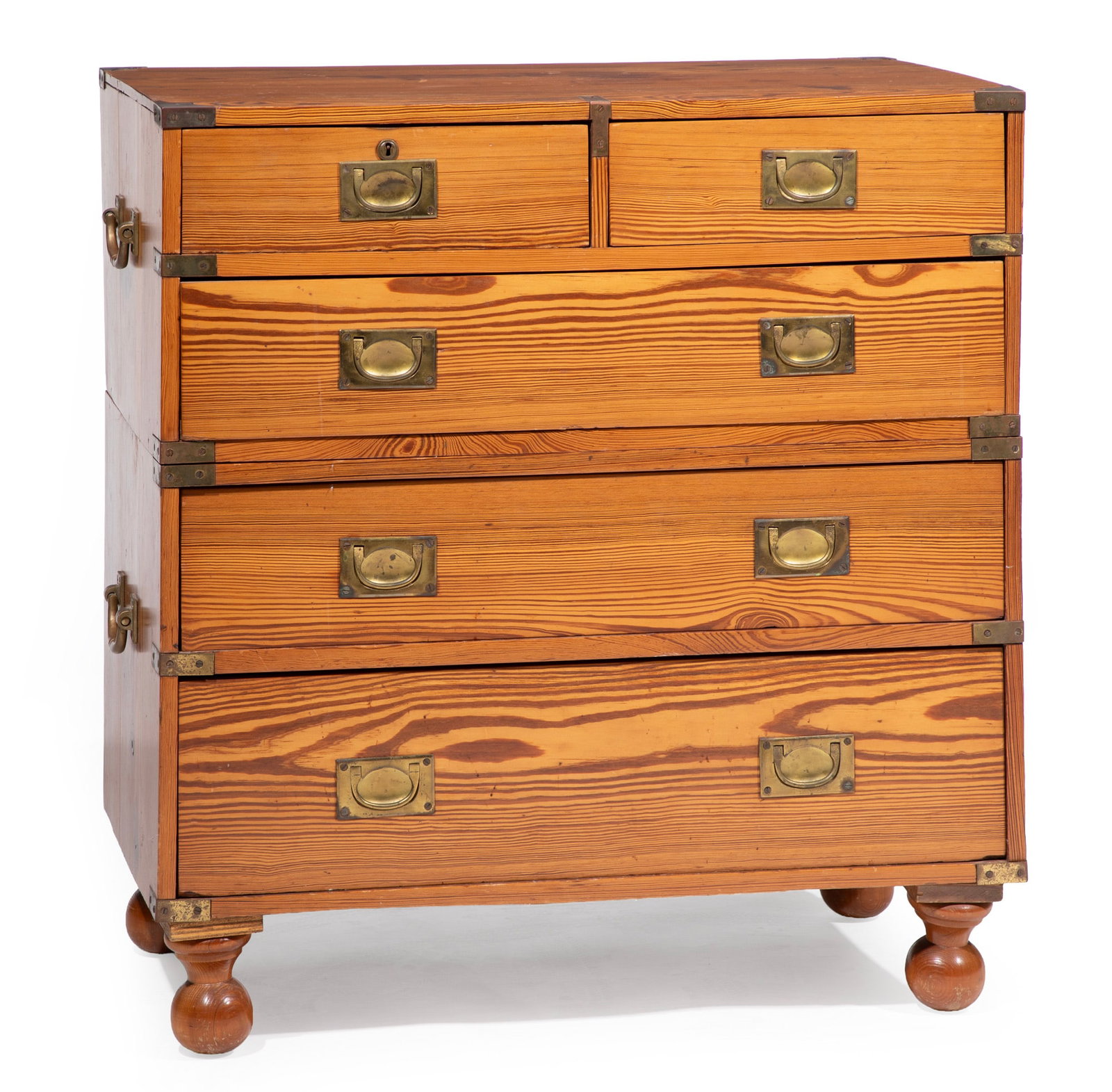 English Brass-Mounted Long-leaf Pine Campaign Chest (1 of 3)