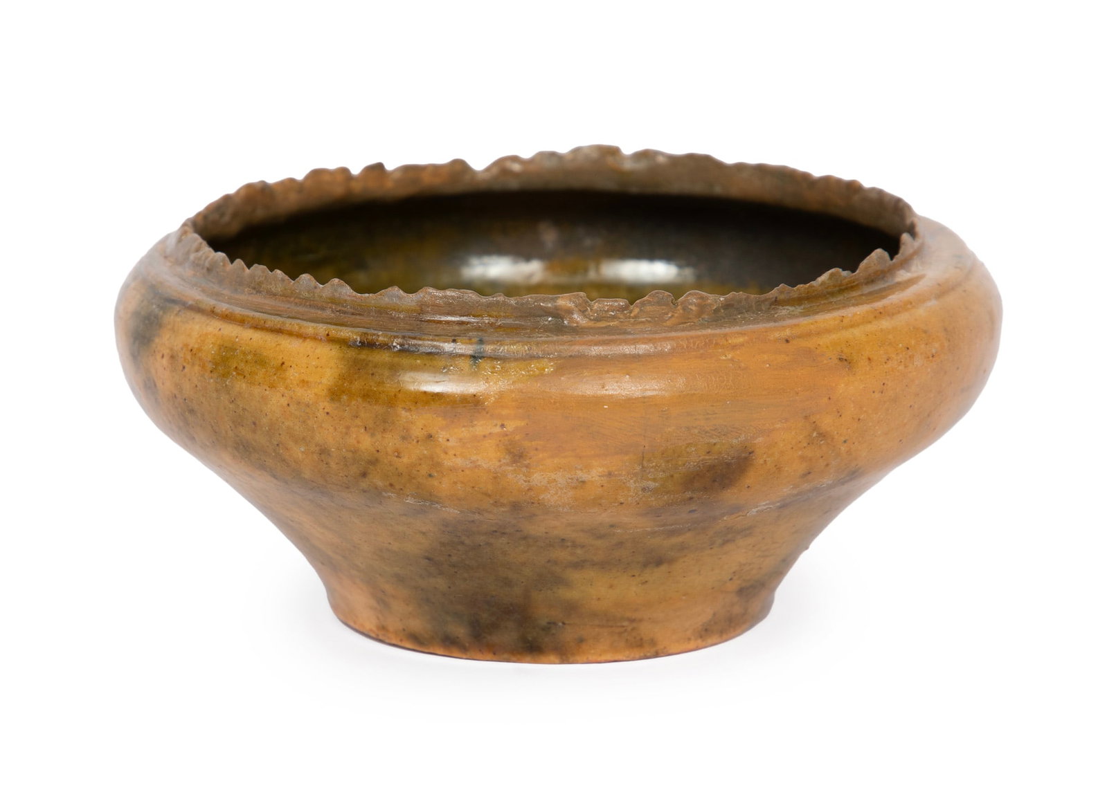 George Ohr Art Pottery Bowl: George Ohr Art Pottery Bowl stamped "GEO. G. OHR/BILOXI MISS", serrated rim, h. 2 1/4 in., dia. 5 1/8 in.