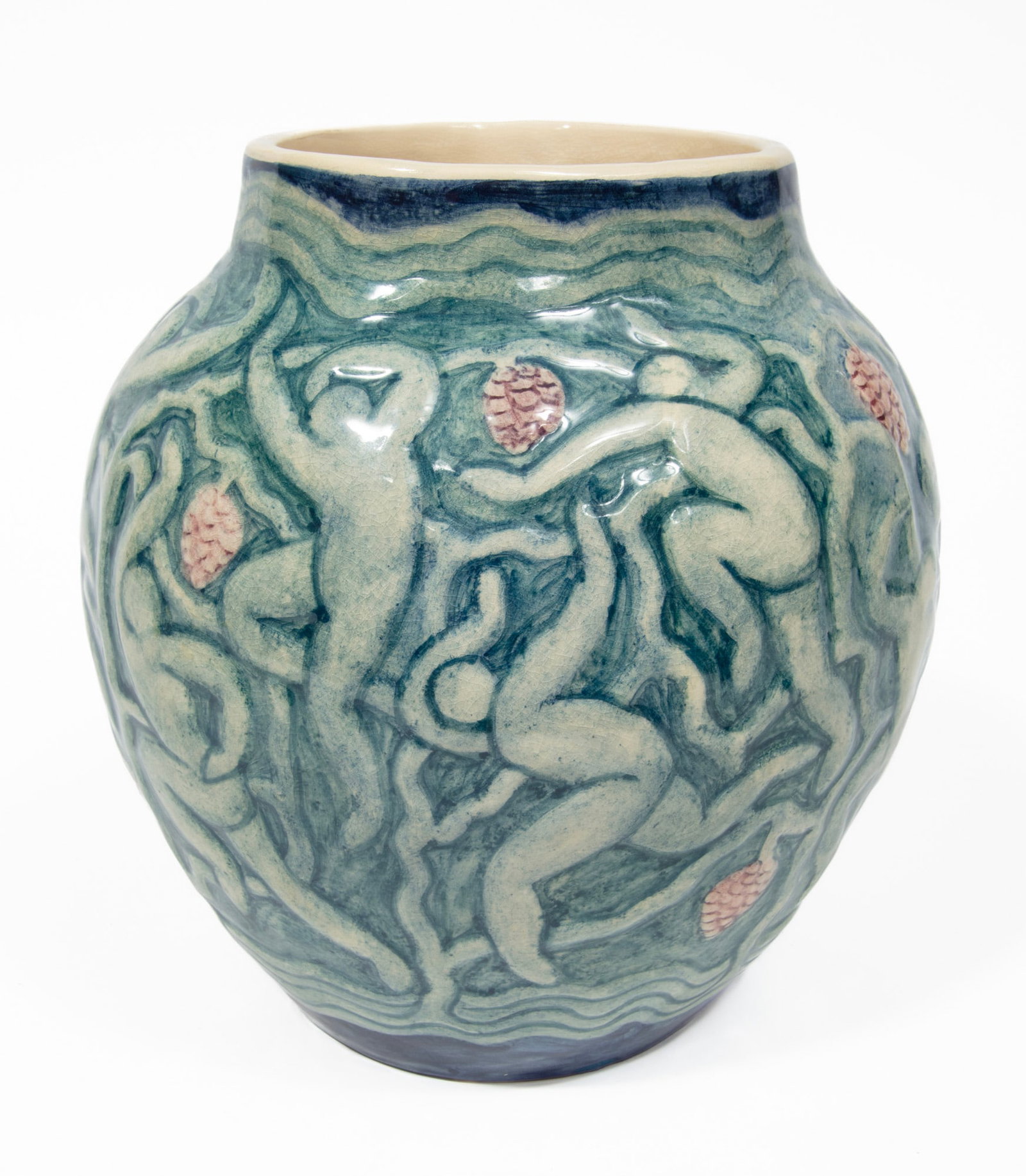 Shearwater Art Pottery Bacchante Vase: Shearwater Art Pottery "Bacchante" Vase 2021, original design by Walter Inglis Anderson, h. 9 3/4 in., dia. 9 in.