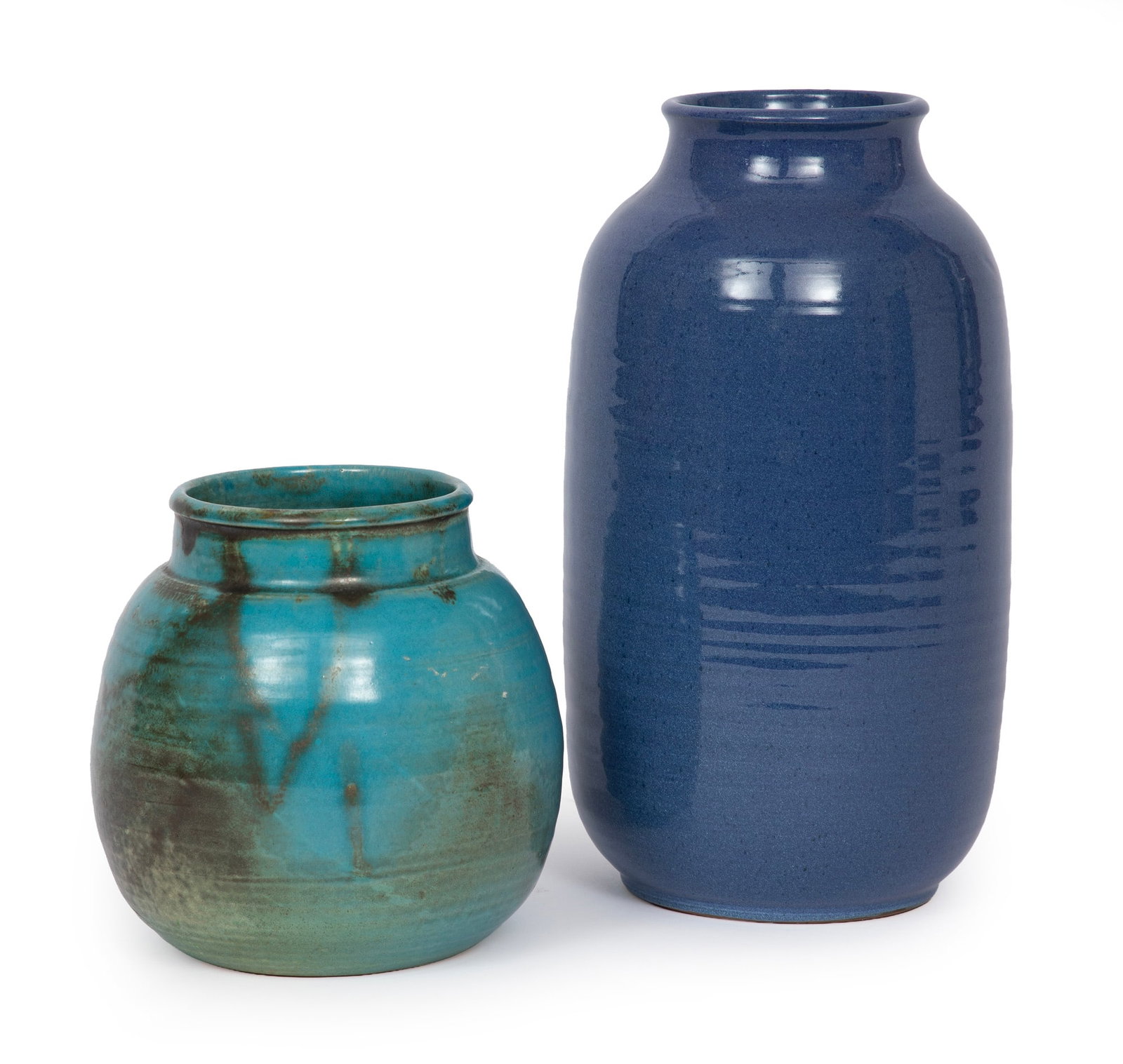 Two Shearwater Art Pottery Vases; James and Peter Anderson: Two Shearwater Art Pottery Vases incl. a 2004 vase by James Anderson, h. 10 1/2 in., and a c. 1950-1960s vase by Peter Anderson, h. 6 in.