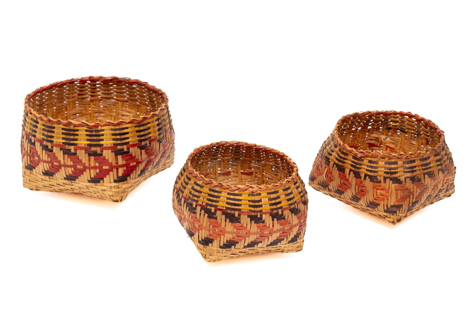 Three Chitimacha Single Weave "Fishbone" Pattern Bowl-Shaped Baskets (1 of 4)